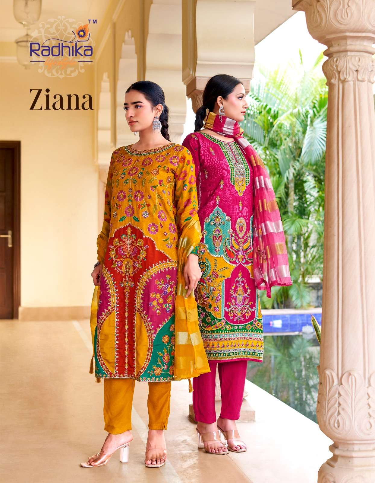 RADHIKA LIFESTYLE ZIANA VOL 1 DOLA SILK PRINT WITH FANCY WORK LADIES 3PIECE SET COLLECTION 