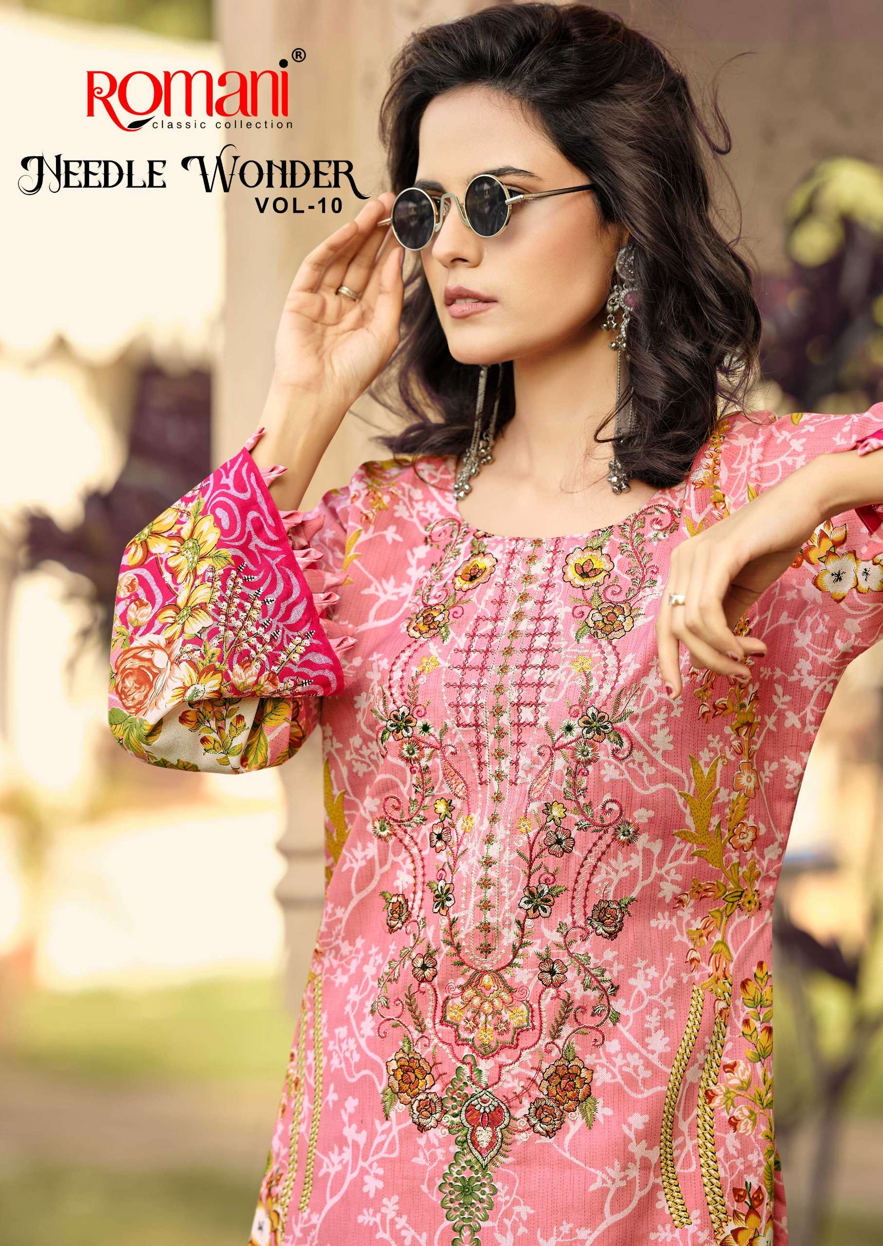 ROMANI NEEDLE WONDER VOL 10 COTTON DIGITAL PRINTS WITH FANCY EMBROIDERY WORK SUIT