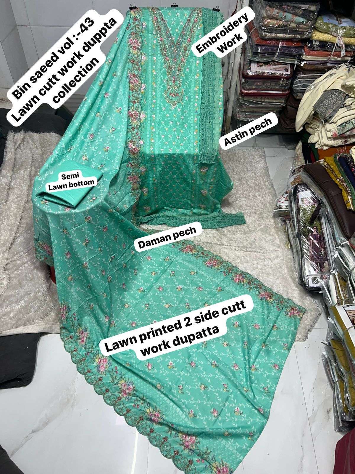 SAPPHIRE BIN SAEED VOL 43 LAWN COTTON PRINTED WITH EMBROIDERY WORK SALWAR KAMEEZ 