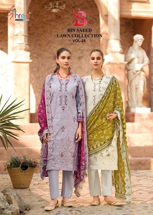 SHREE FABS BIN SAEED LAWN COLLECTION VOL 25 COTTON EMBROIDERY WORK SUIT