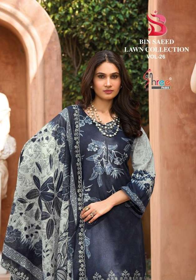 SHREE FABS BIN SAEED LAWN COLLECTION VOL 26  COTTON PRINT WITH EMBROIDERY WORK SUIT
