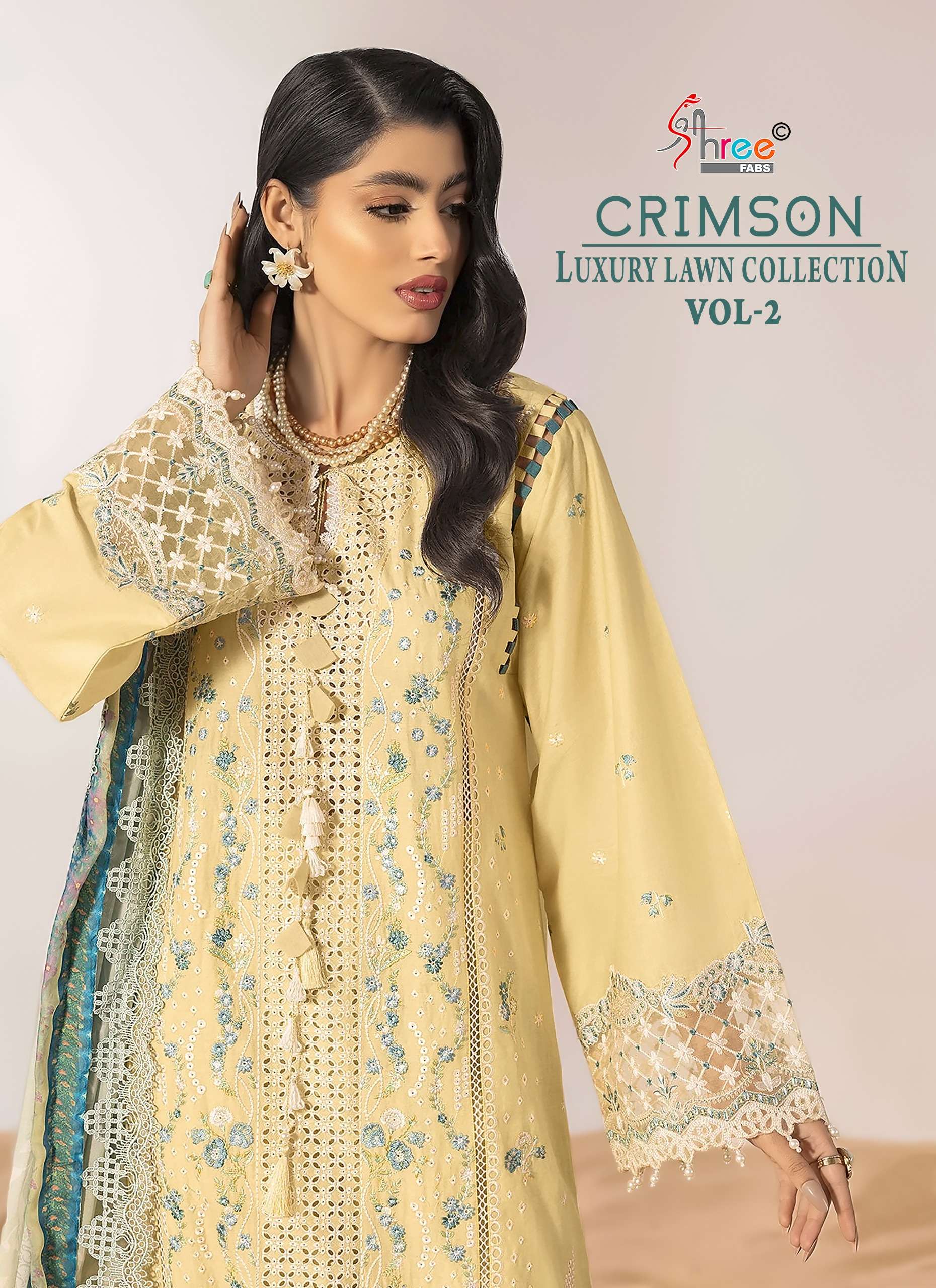 SHREE FABS CRIMSON LUXURY LAWN COLLECTION VOL 2 COTTON HEAVY EMBROIDERY DESIGNER SUIT