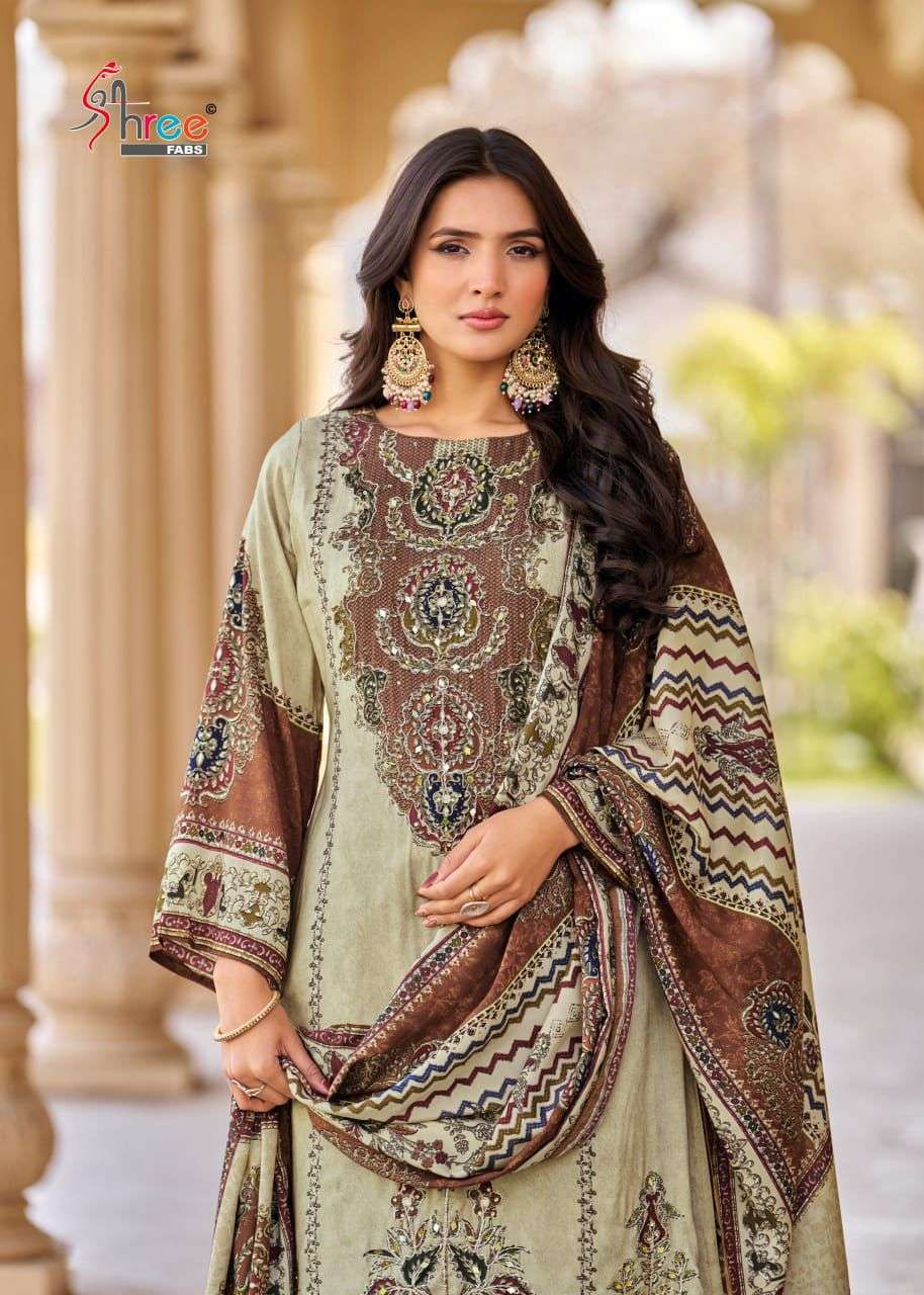 SHREE FABS KT  318 MUSLIN DIGITAL PRINT WITH DESIGNER WORK SUIT
