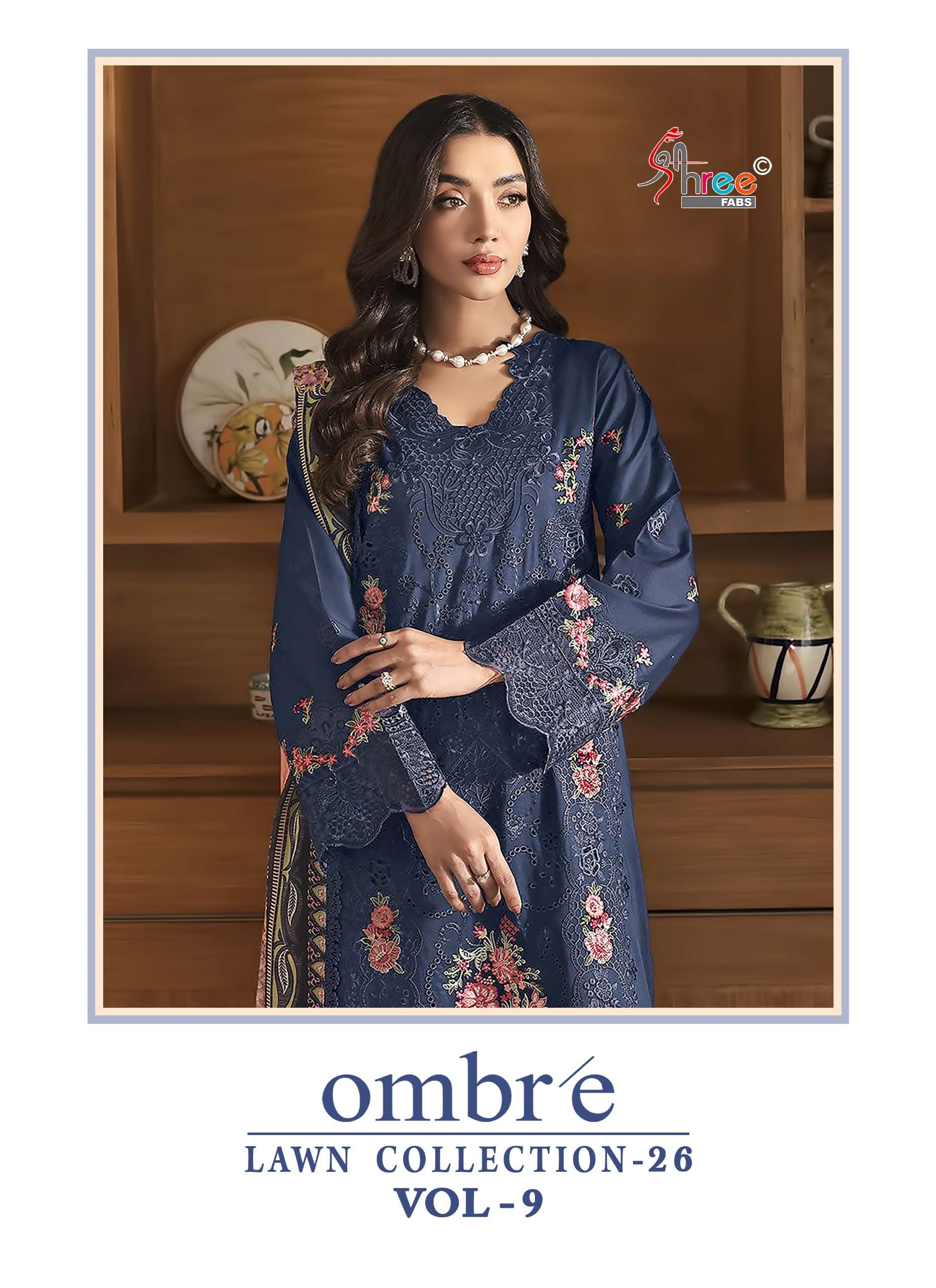 SHREE FABS OMBRE LAWN COLLECTION VOL 9 COTTON HEAVY EMBROIDERY WORK PAKISTANI SUIT	
