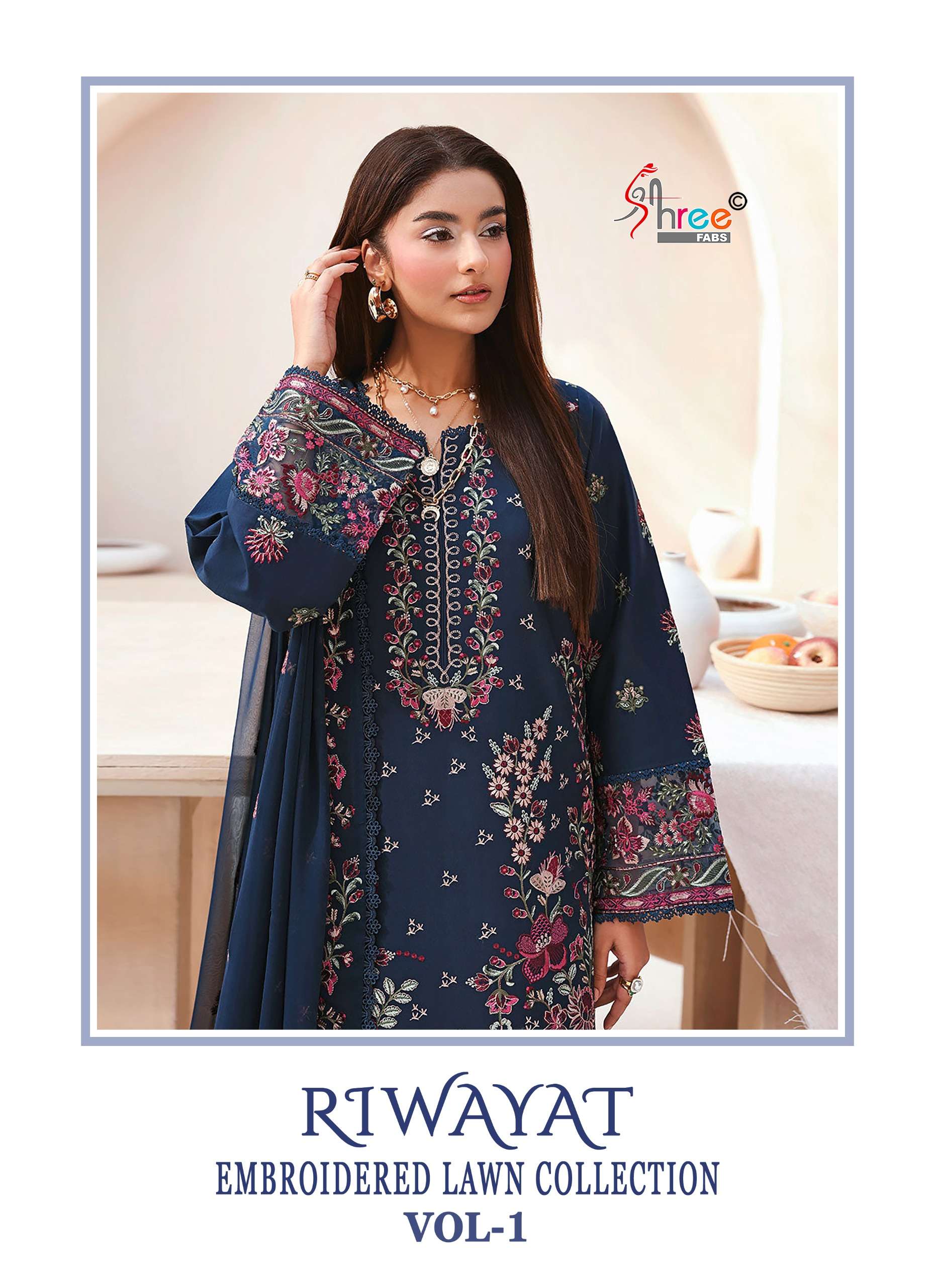SHREE FABS RIWAYAT EMBROIDERED LAWN COLLECTION VOL 1 COTTON DESIGNER PAKISTANI SUIT