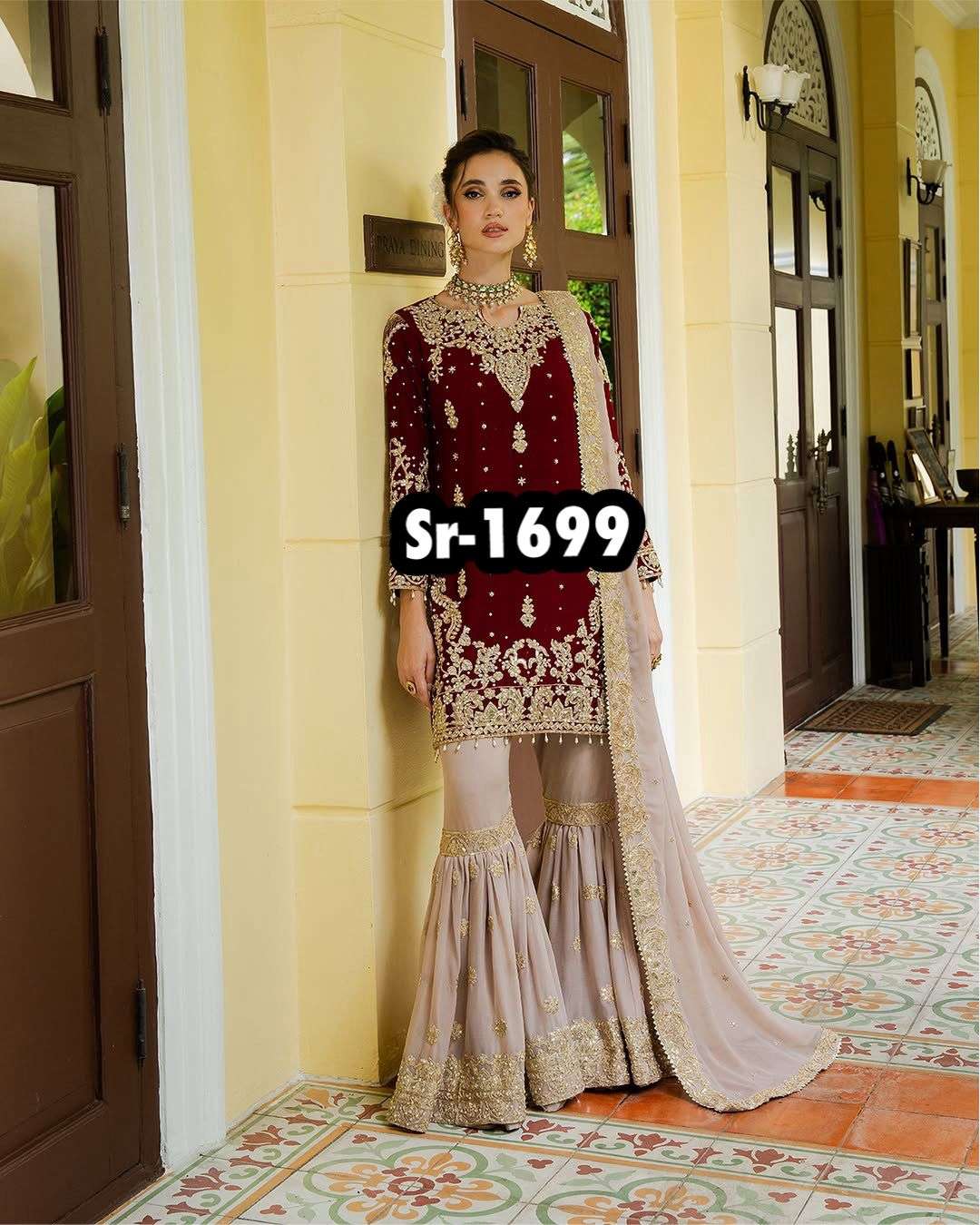 SR 1699 GEORGETTE HEAVY EMBROIDERED DESIGNER EID WEAR SHARARA SUIT