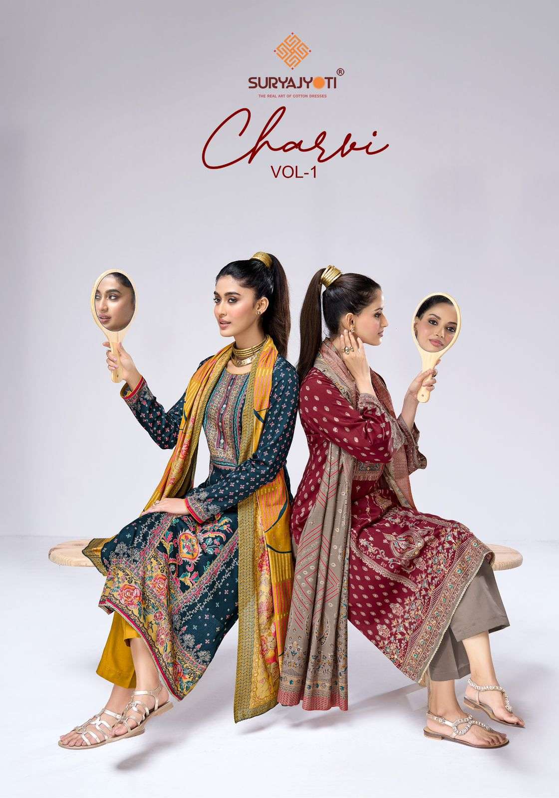 SURYAJYOTI CHARVI VOL 1 JAM SILK PRINT WITH SWAROVSKI WORK SUITS 