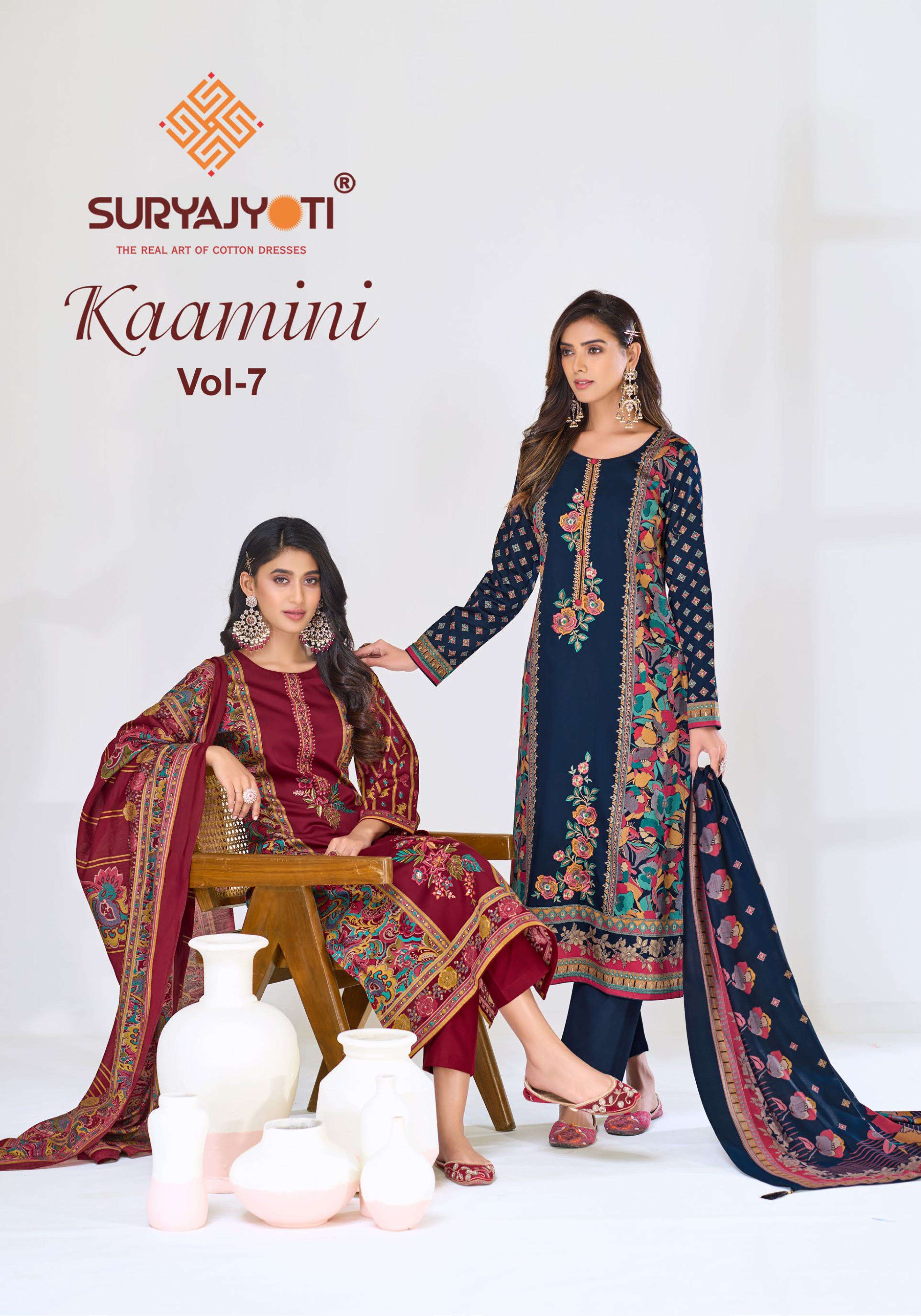 SURYAJYOTI KAAMINI VOL 7 JAM SATIN PRINT WITH EMBROIDERY WORK SUIT