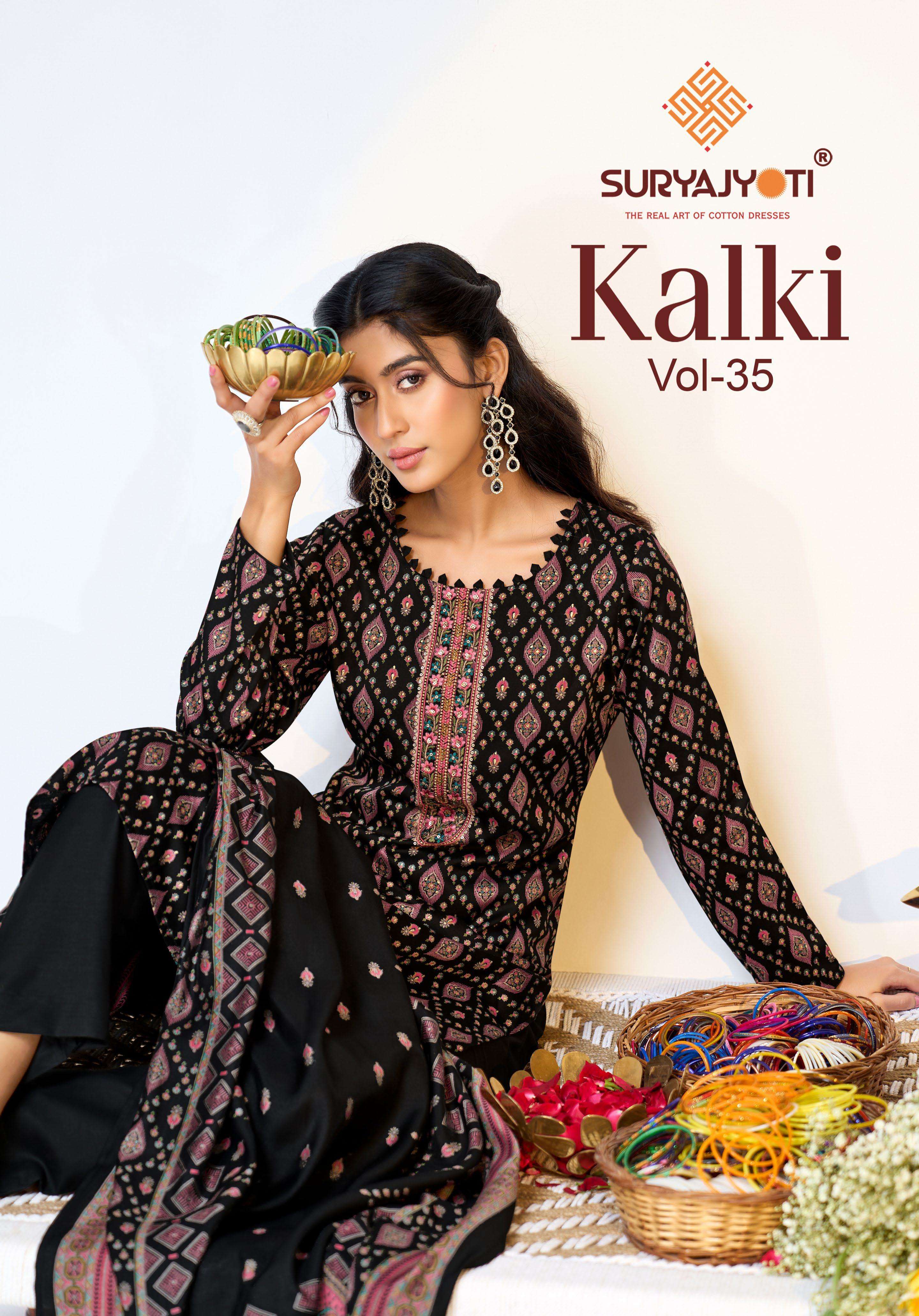SURYAJYOTI KALKI VOL 35 JAM SATIN PRINT WITH FANCY EMBROIDERY WORK SUIT