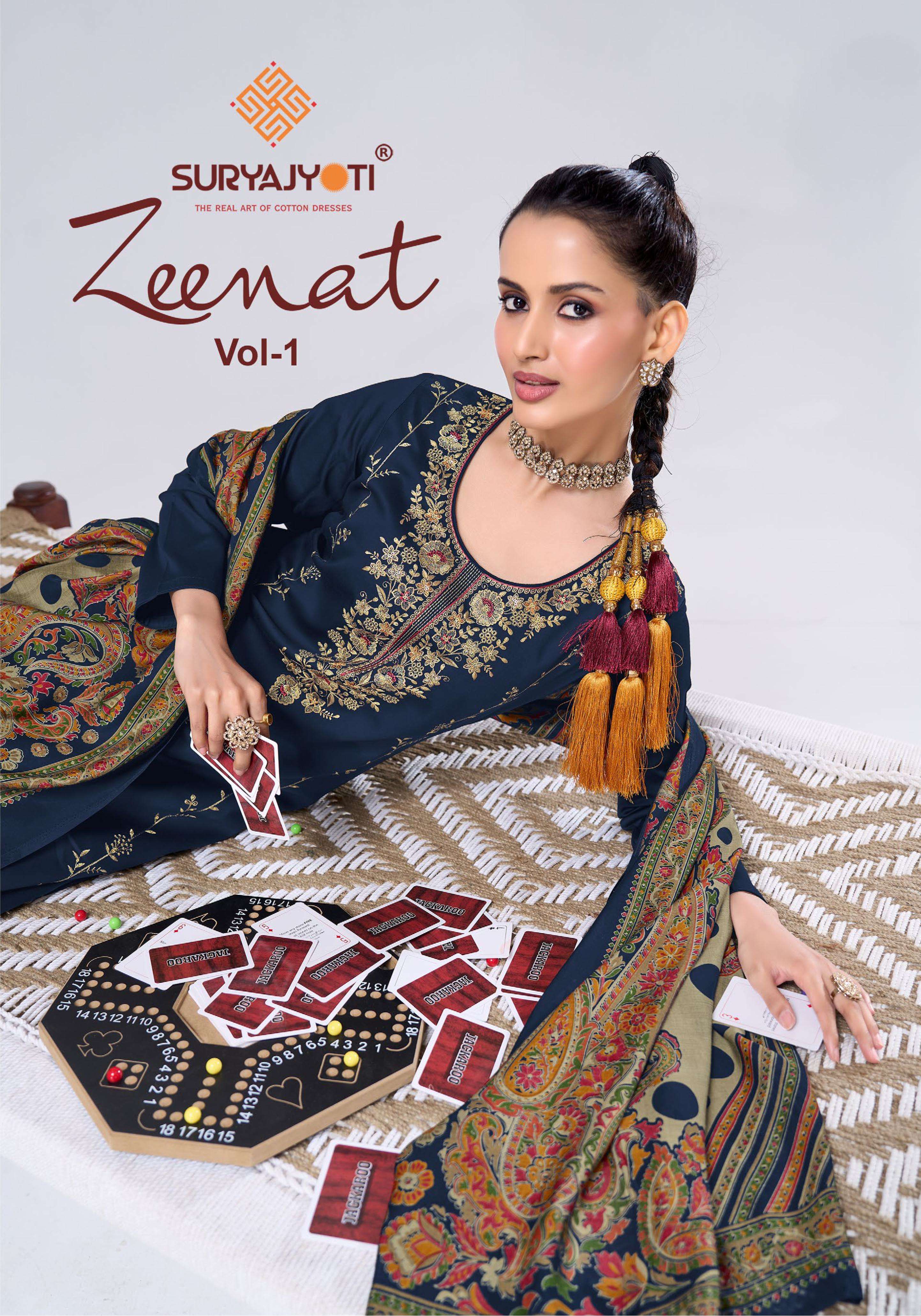SURYAJYOTI ZEENAT VOL 1 JAM SATIN EMBROIDERY DESIGNER WORK SUIT