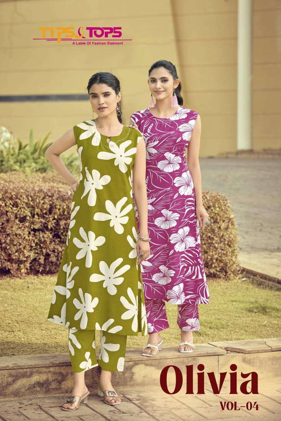 TIPS AND TOPS OLIVIA VOL 4 RAYON PRINT FLAIRED KURTI WITH BOTTOM PAIR 