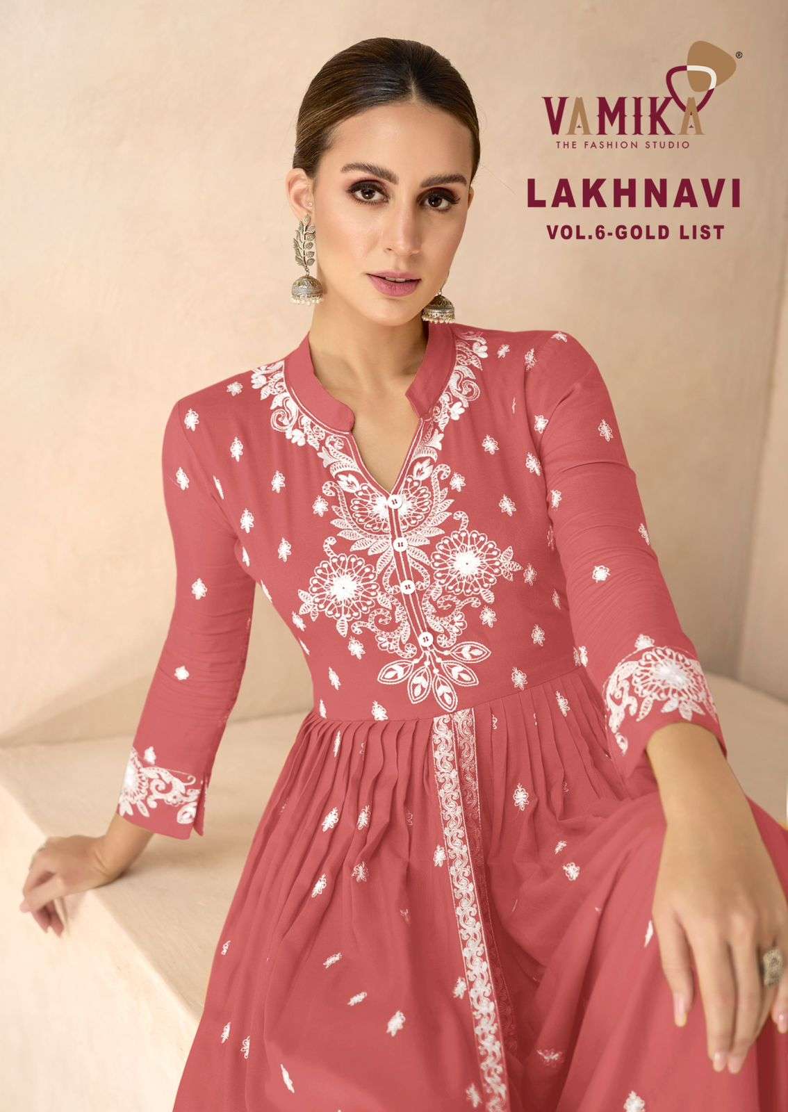 VAMIKA LAKHNAVI VOL 6 GOLD LIST RAYON FANCY LUCKNOWI WORKS LADIES PARTY WEAR LADIES SUIT