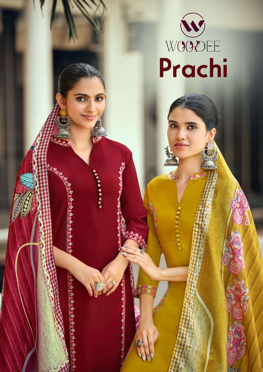 WOODEE PRACHI RAYON FANCY EMBROIDERY WORK LADIES 3PCS SET COLLECTION 