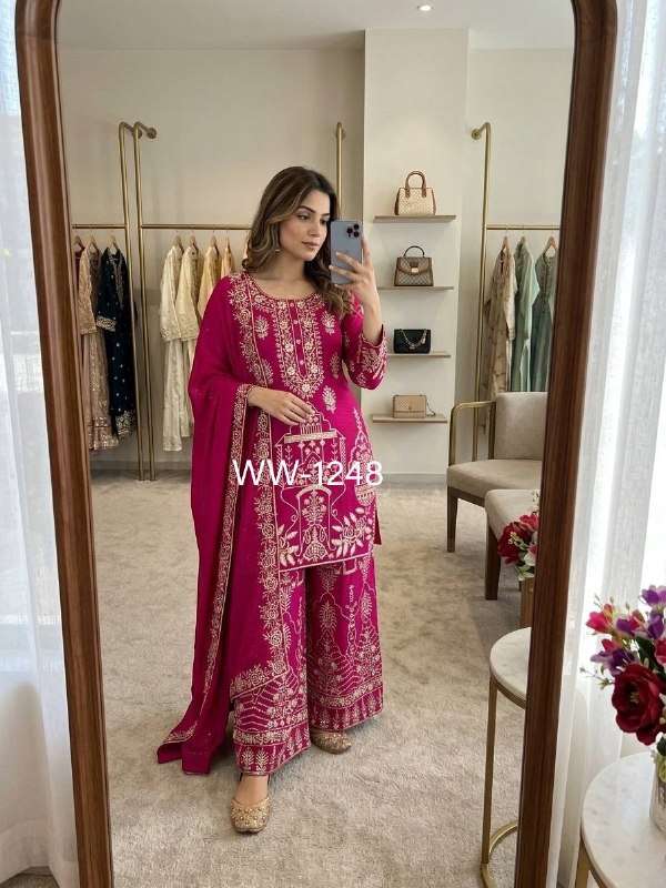 WW 1248 SILK BEAUTIFUL EMBROIDERY DESIGNER WEDDING WEAR SHARARA SUIT