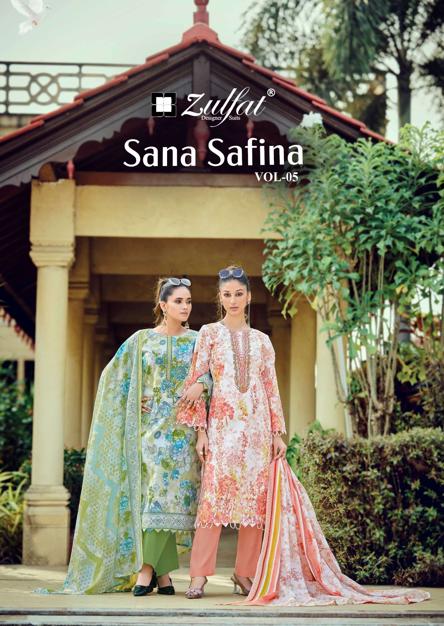 ZULFAT DESIGNER SUITS SANA SAFINA VOL 5 COTTON PRINT WITH FANCY WORK SUIT