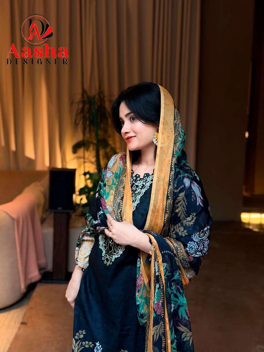 AASHA DESIGNER D NO 1208 COTTON DIGITAL PRINT WITH PATCH EMBROIDERY WORK SUIT