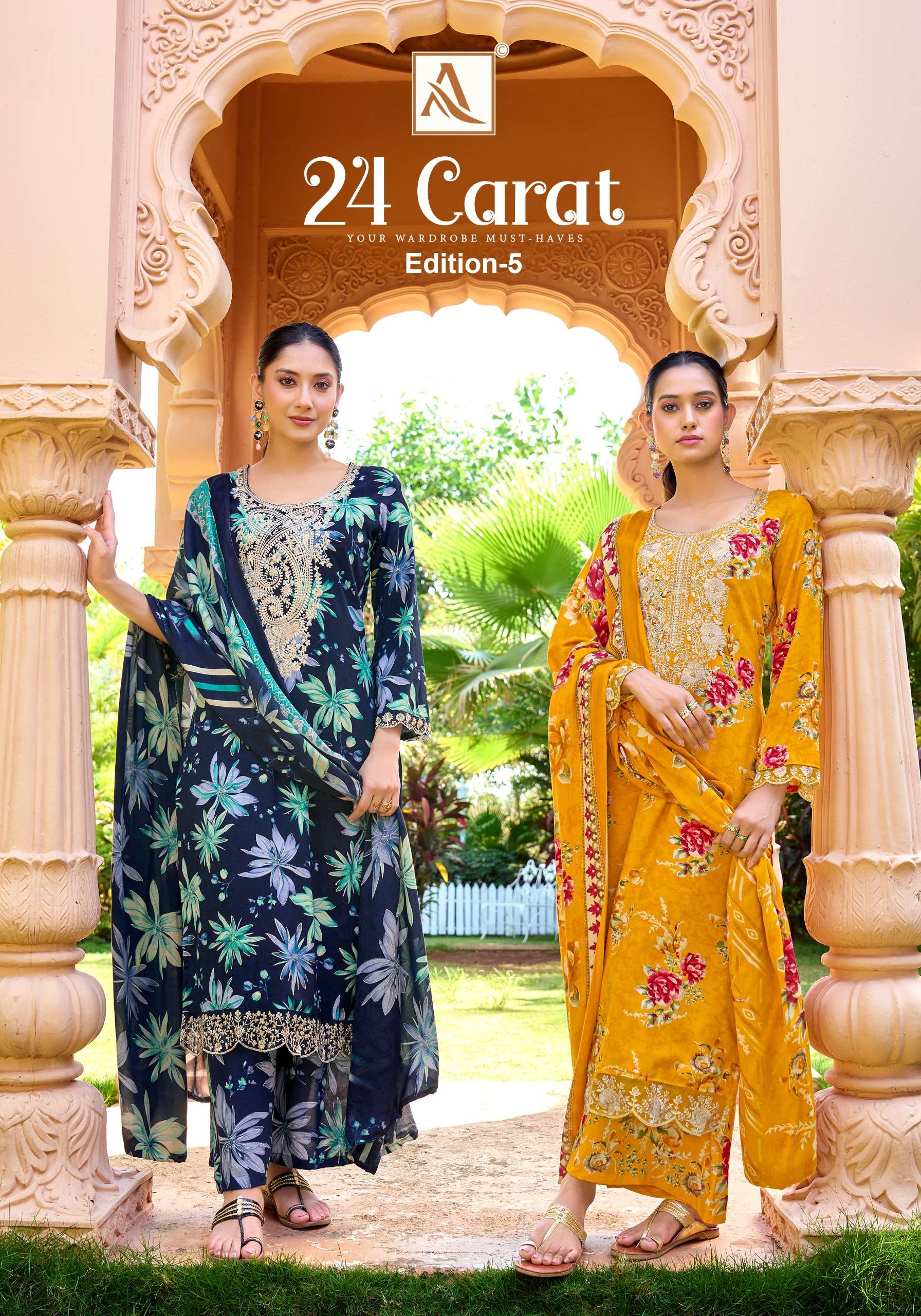 ALOK SUITS 24 CARAT VOL 5 RAYON FANCY EMBROIDERIES WORK SUIT	