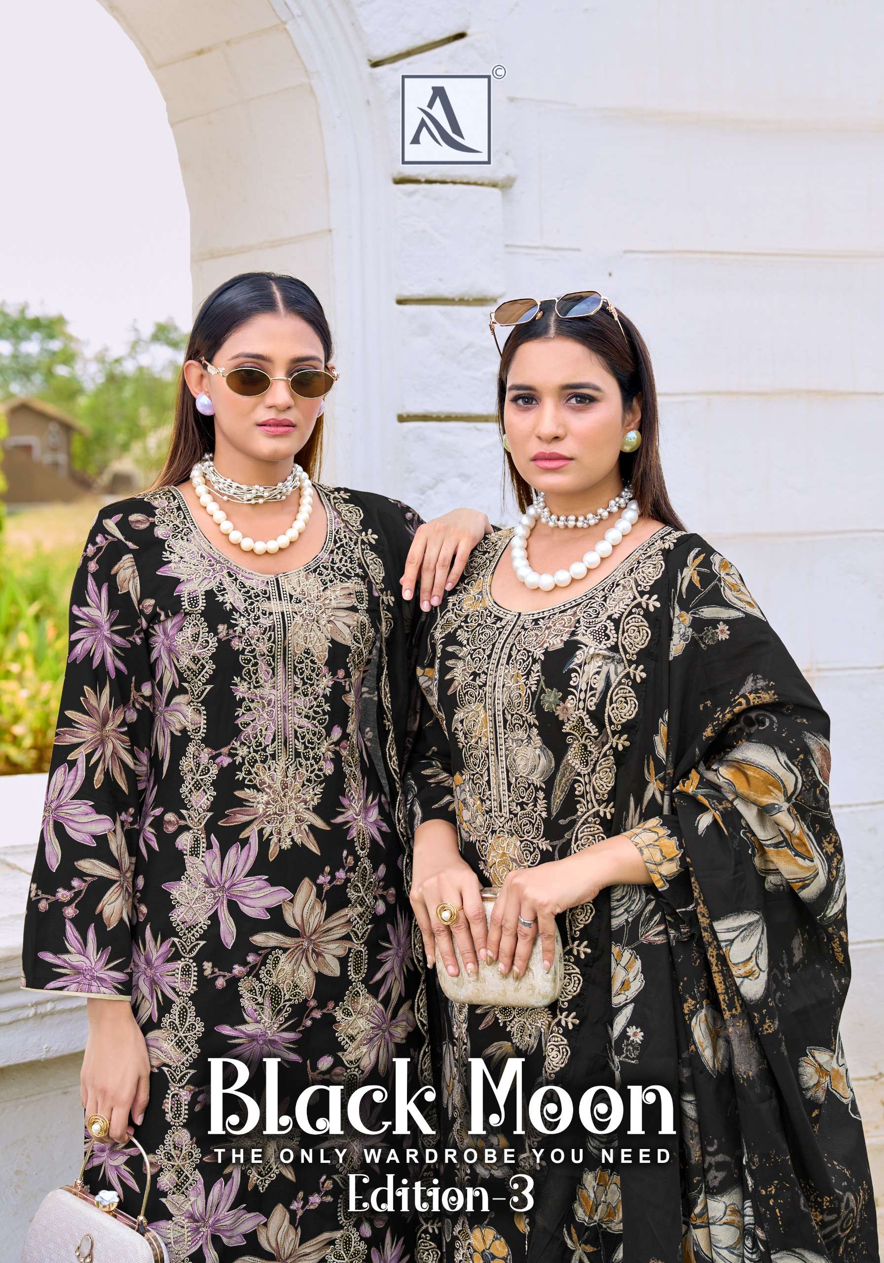 ALOK SUITS BLACK MOON VOL 3 VISCOSE PRINT WITH FANCY EMBROIDERY WORK SUIT
