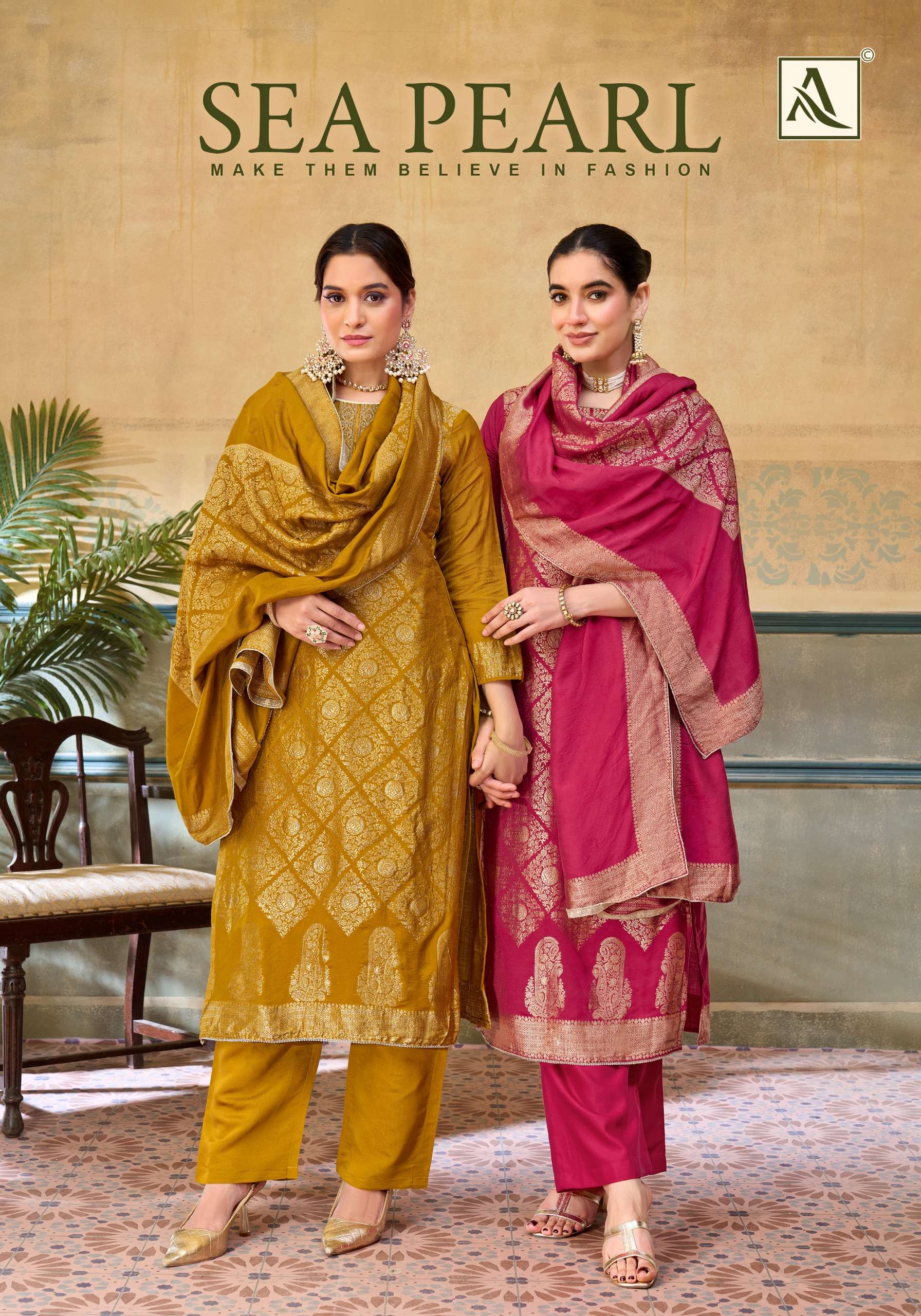 ALOK SUITS SEA PEARL MUSLIN JACQUARD DESIGNER WORK SUIT