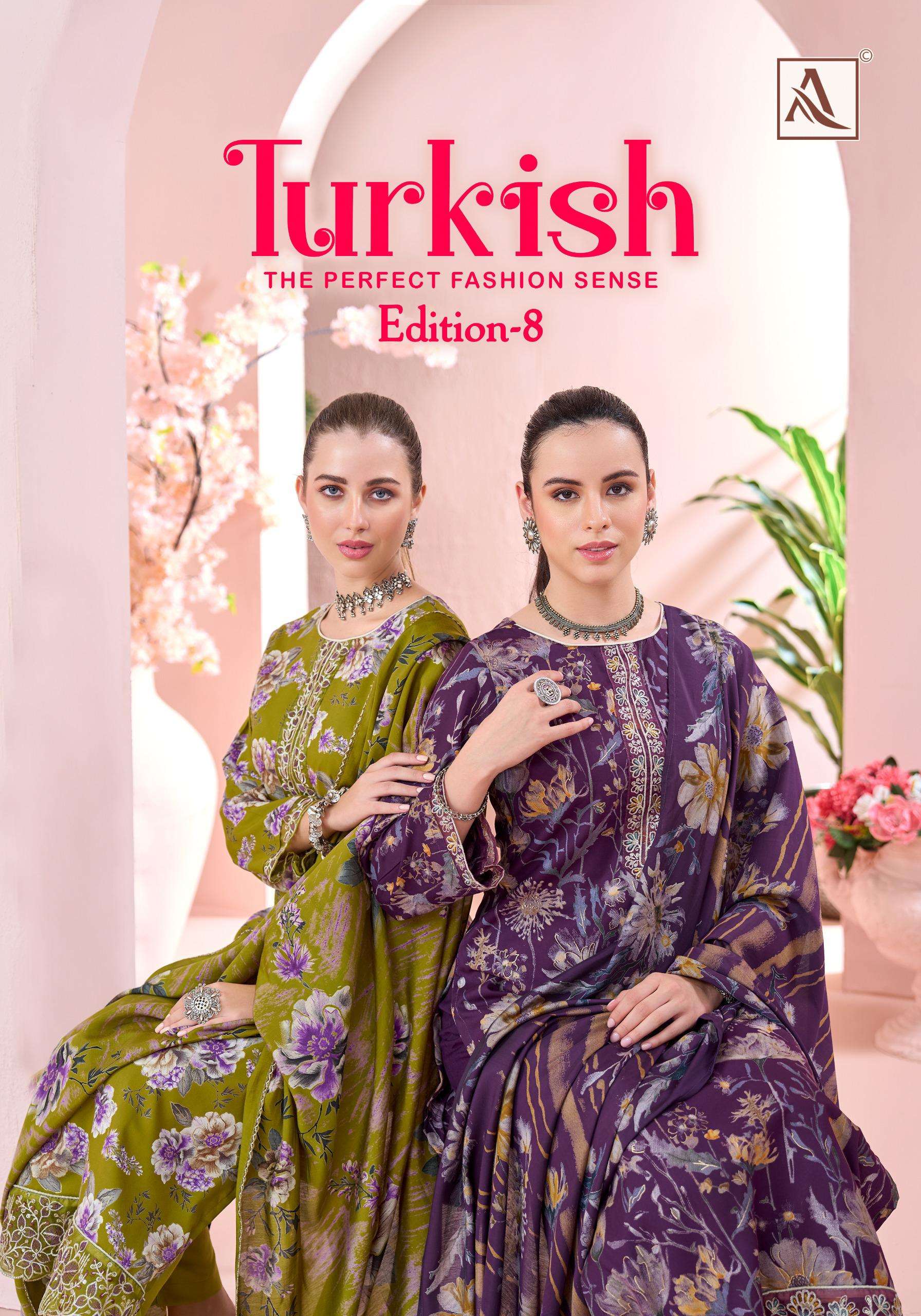 ALOK SUITS TURKISH EDITION 8 VISCOSE RAYON PRINT WITH FANCY WORK SUIT