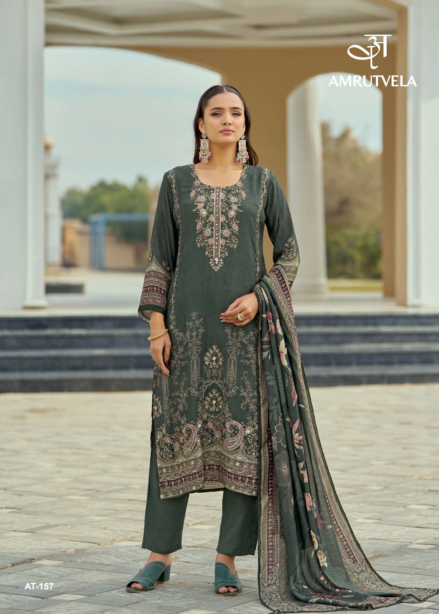 AMRUTVELA AT 157 VISCOSE DIGITAL PRINT WITH DESIGNER WORK SUITA