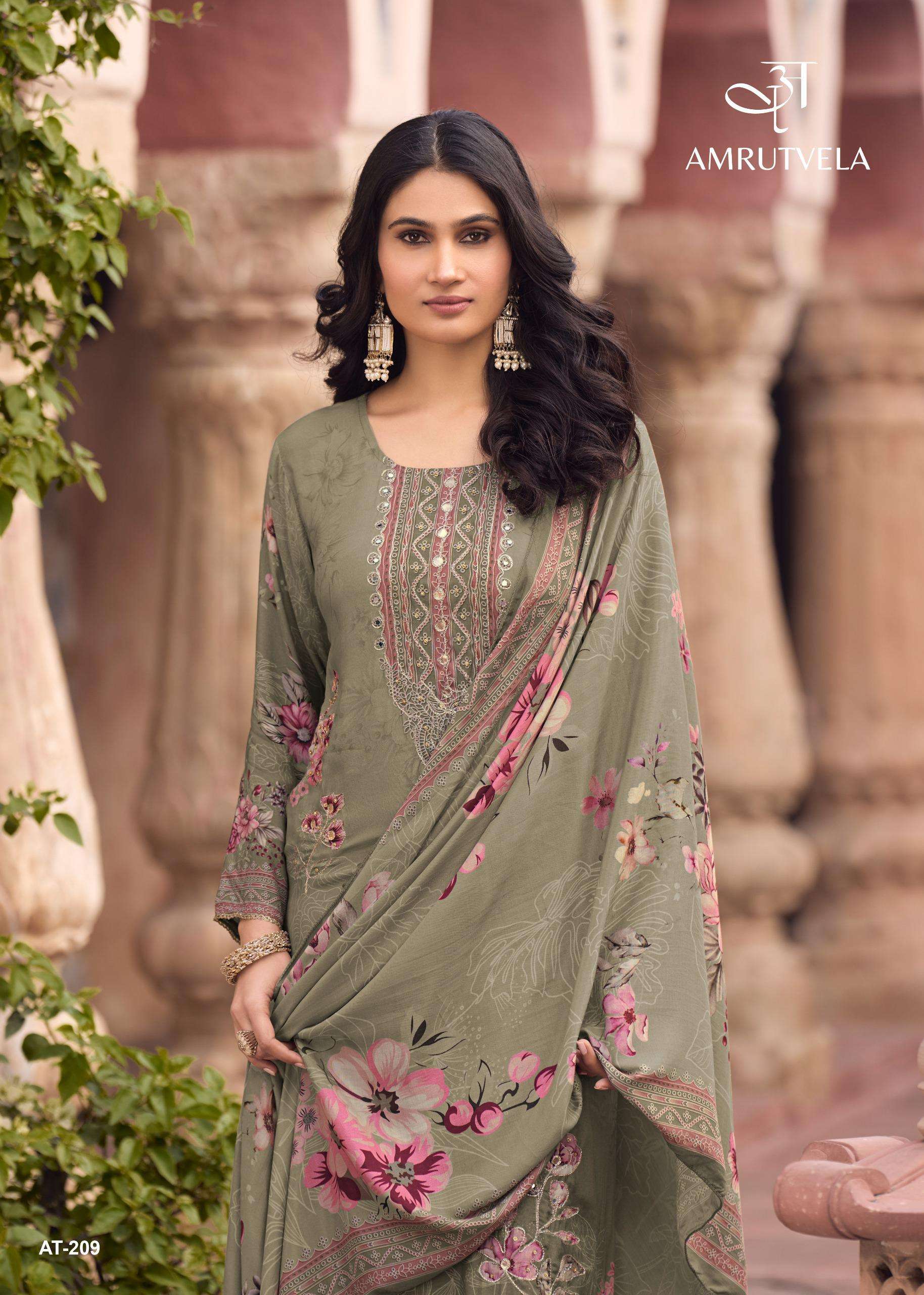 AMRUTVELA AT 209 VISCOSE DIGITAL PRINT WITH HAND WORK DESIGNER SUIT