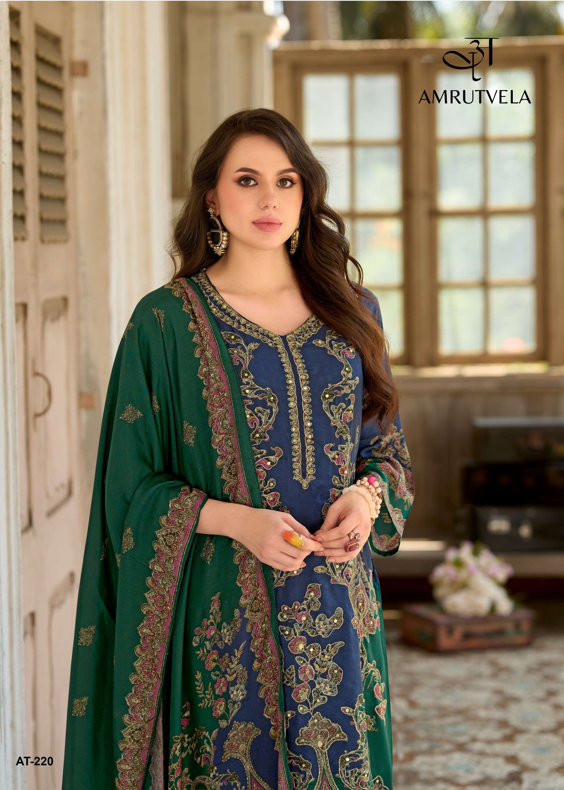 AMRUTVELA AT 220 VISCOSE DIGITAL PRINT WITH HAND WORK DESIGNER SUIT
