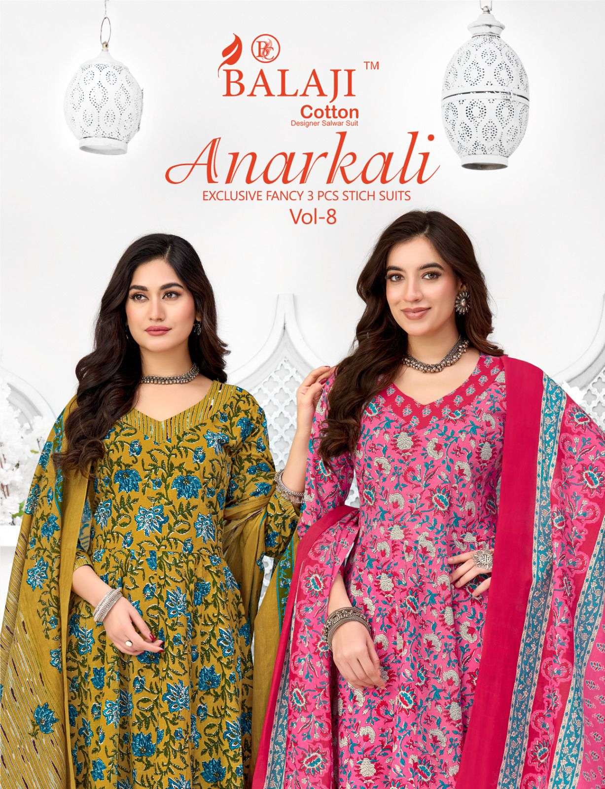  BALAJI COTTON ANARKALI VOL 8 COTTON PRINT LADIES 3PCS SET COLLECTION 