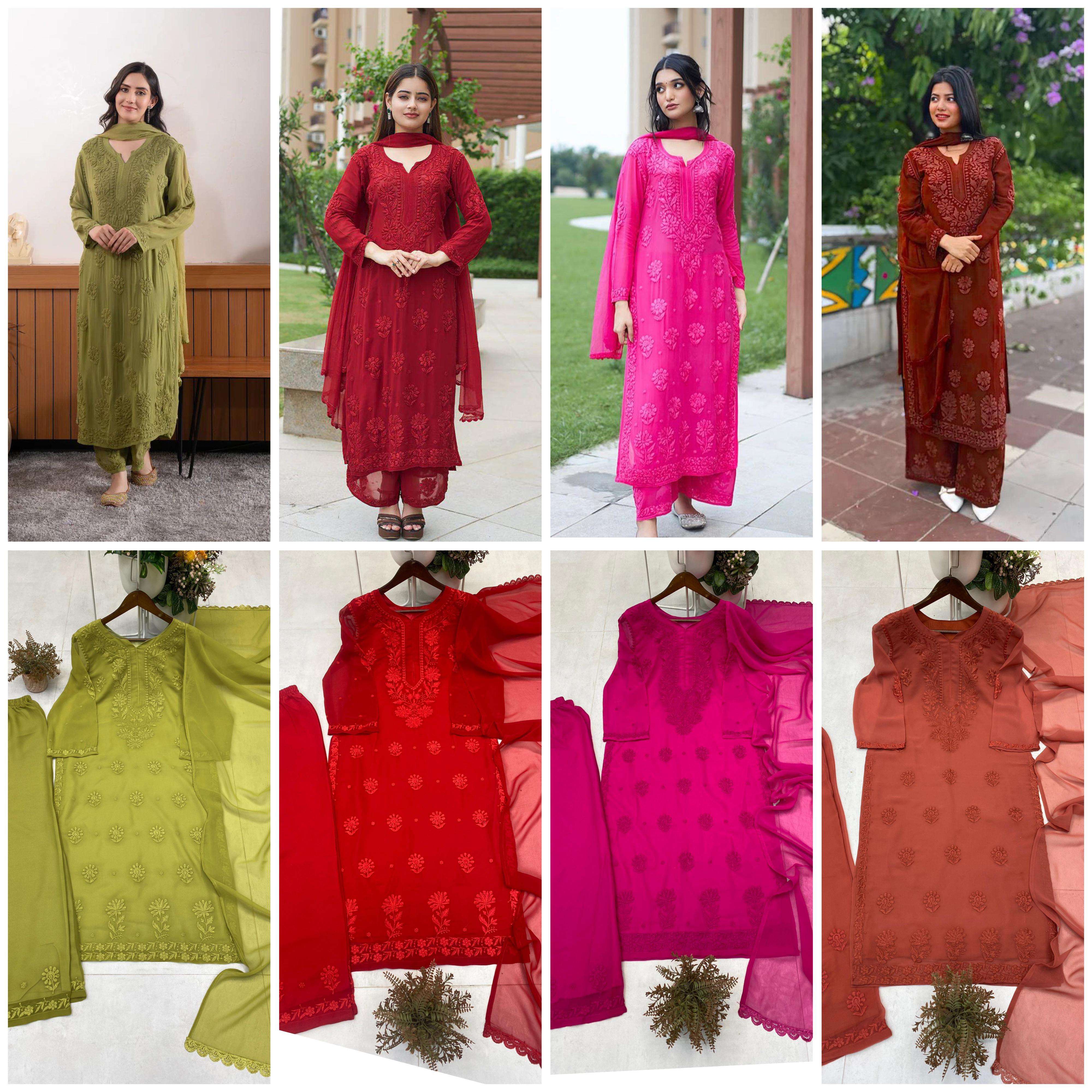 BE 394 GEORGETTE WITH PREETY LUCKNOWI STYLE DESIGNER WORK LADIES 3PCS SET 