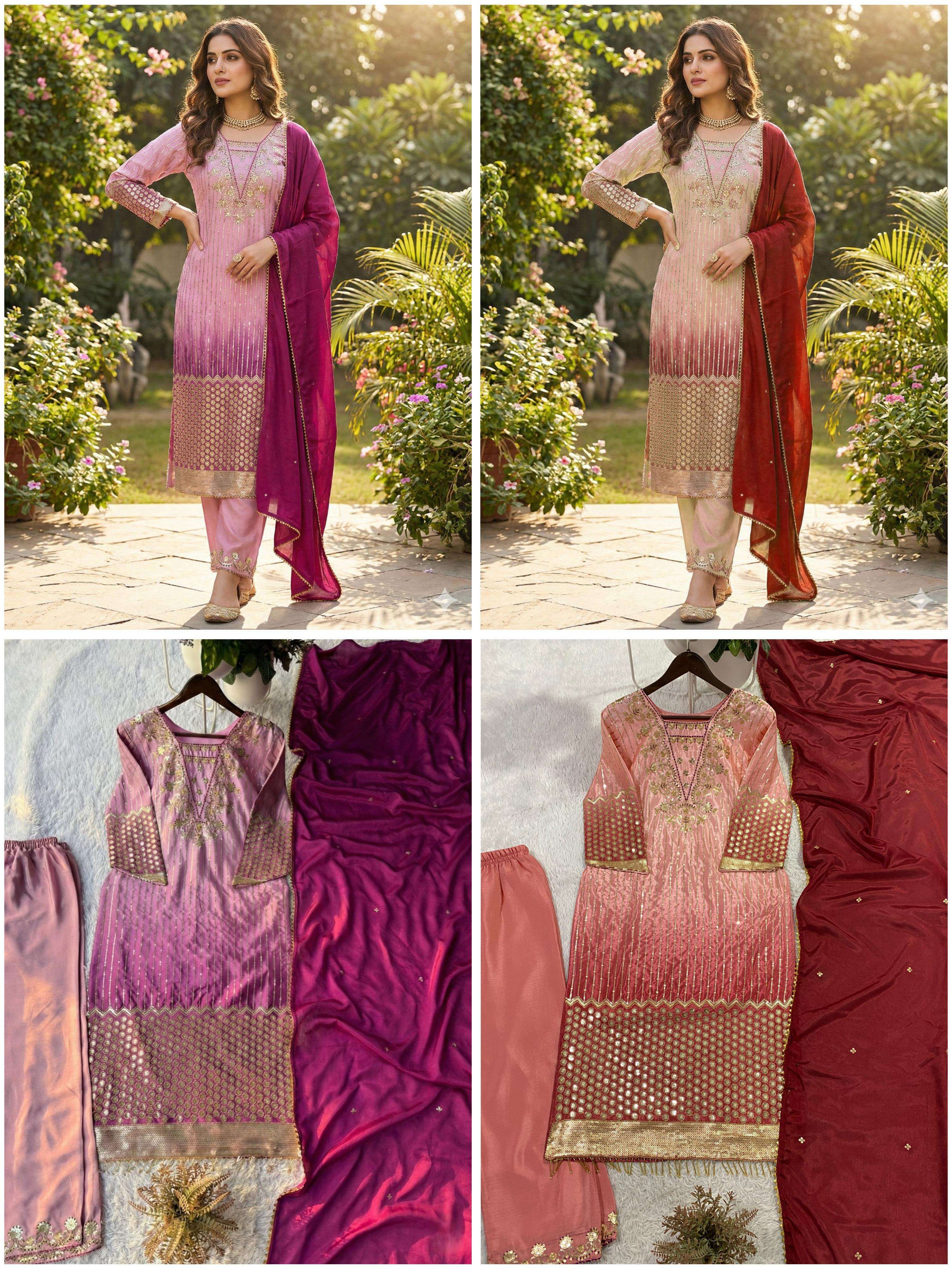 BE 445 BEAUTIFUL SHADED FABRIC DESIGNER WORK FESTIVE WEAR LADIES SUIT