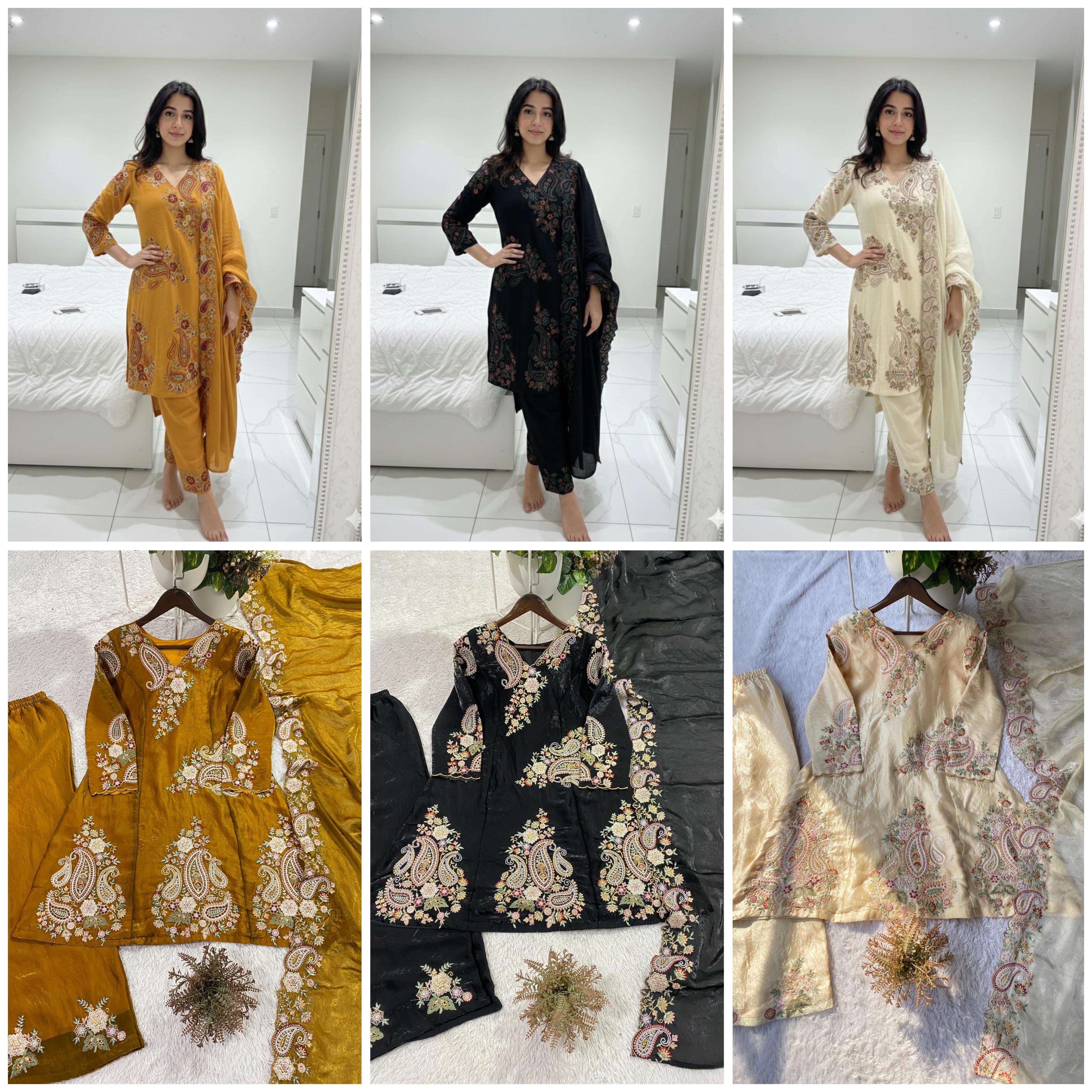 BE 449 SILK HEAVY DESIGNER WORK TOP PLAZZO AND DUPATTA SET