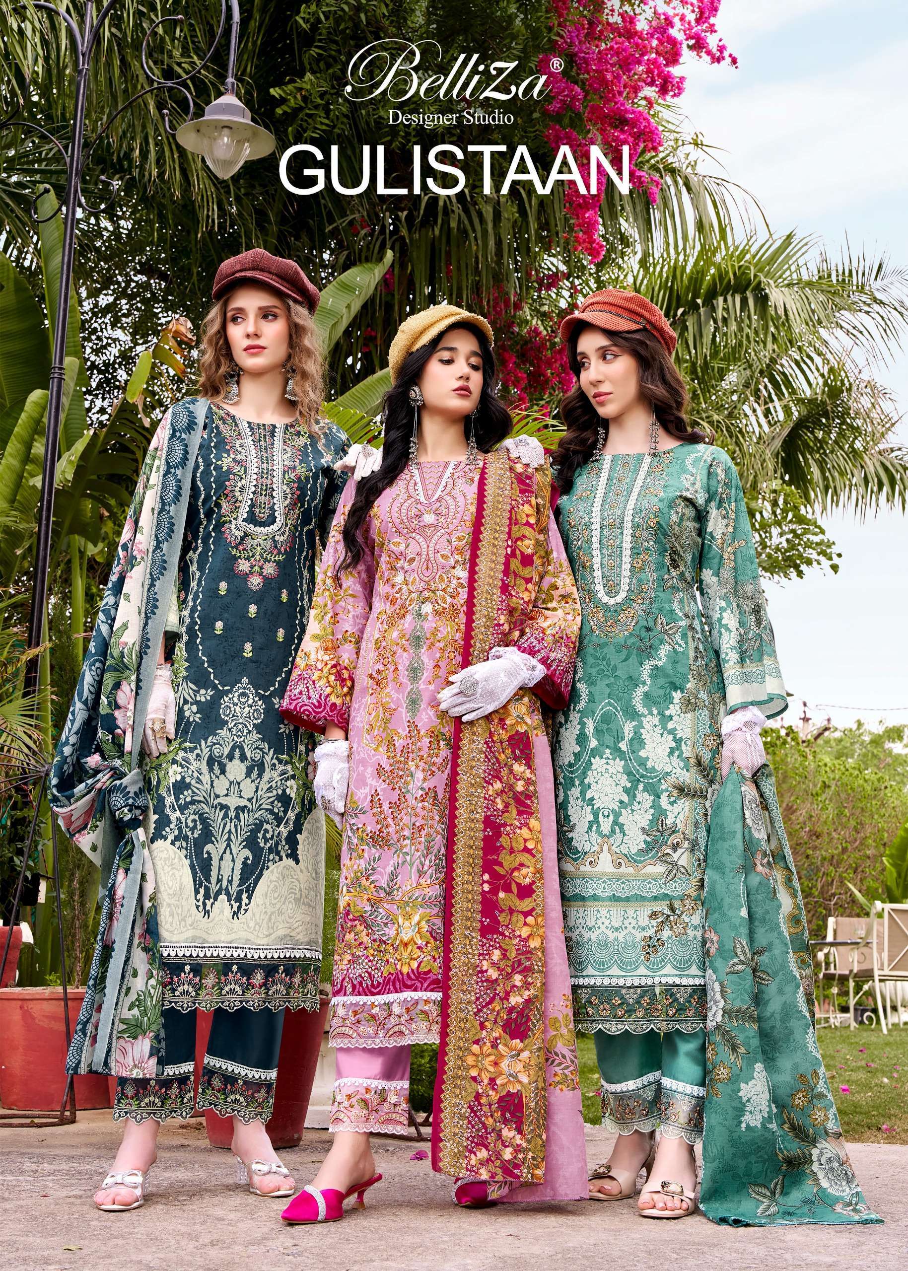 BELLIZA DESIGNER STUDIO GULISTAAN COTTON DIGITAL PRINT WITH FANCY EMBROIDERY WORK SUIT