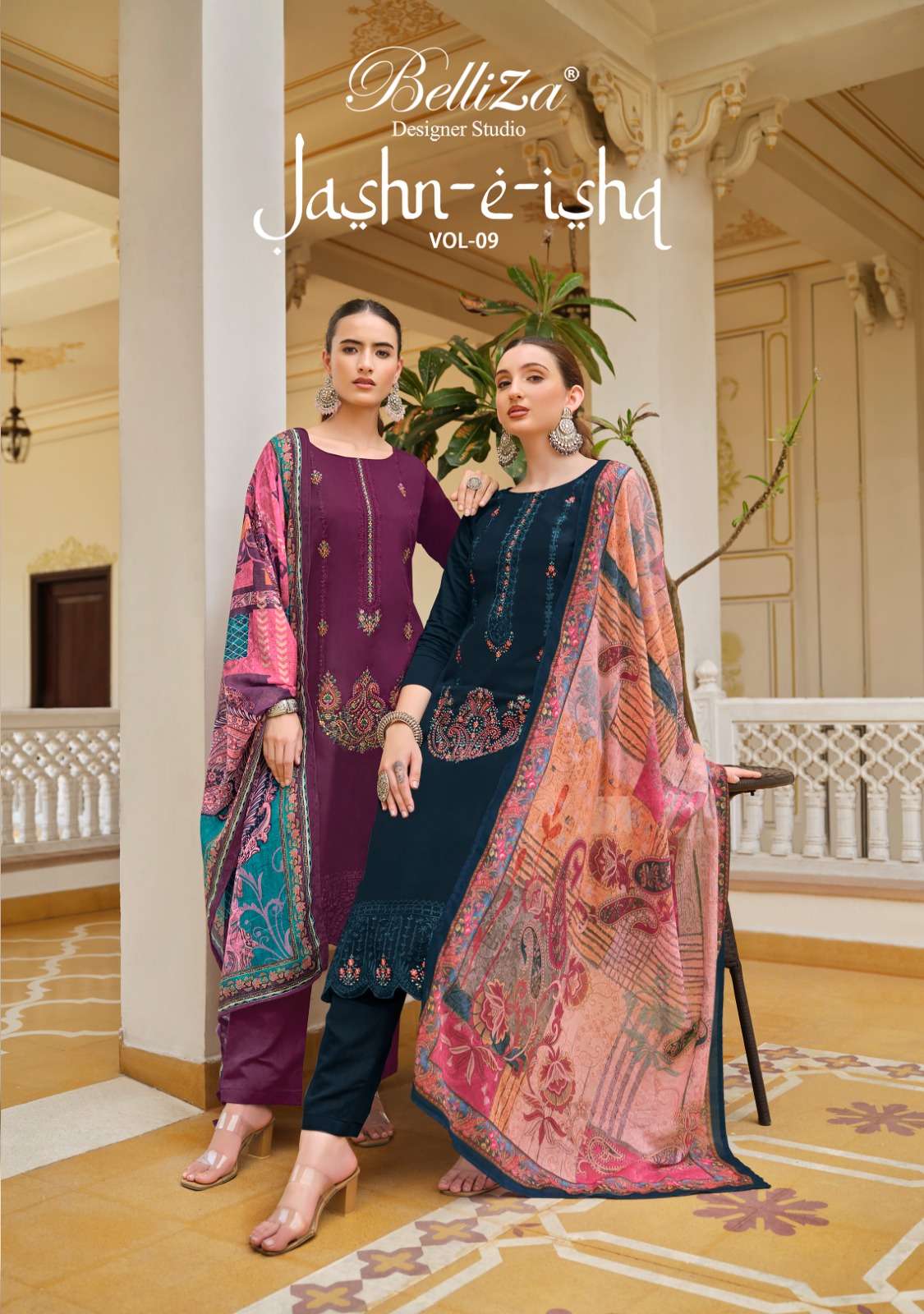 BELLIZA DESIGNER STUDIO JASHN E ISHQ VOL 9 JAM COTTON FANCY WORK SUIT