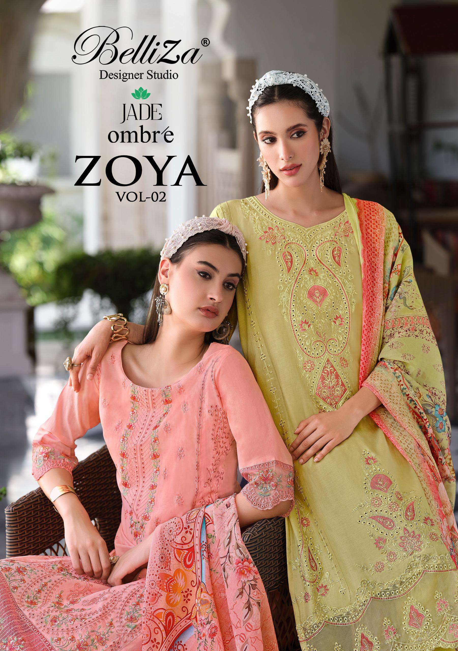 BELLIZA DESIGNER STUDIO OMBRE ZOYA VOL 2 LAWN COTTON DIGITAL PRINT WITH FANCY WORK SUIT