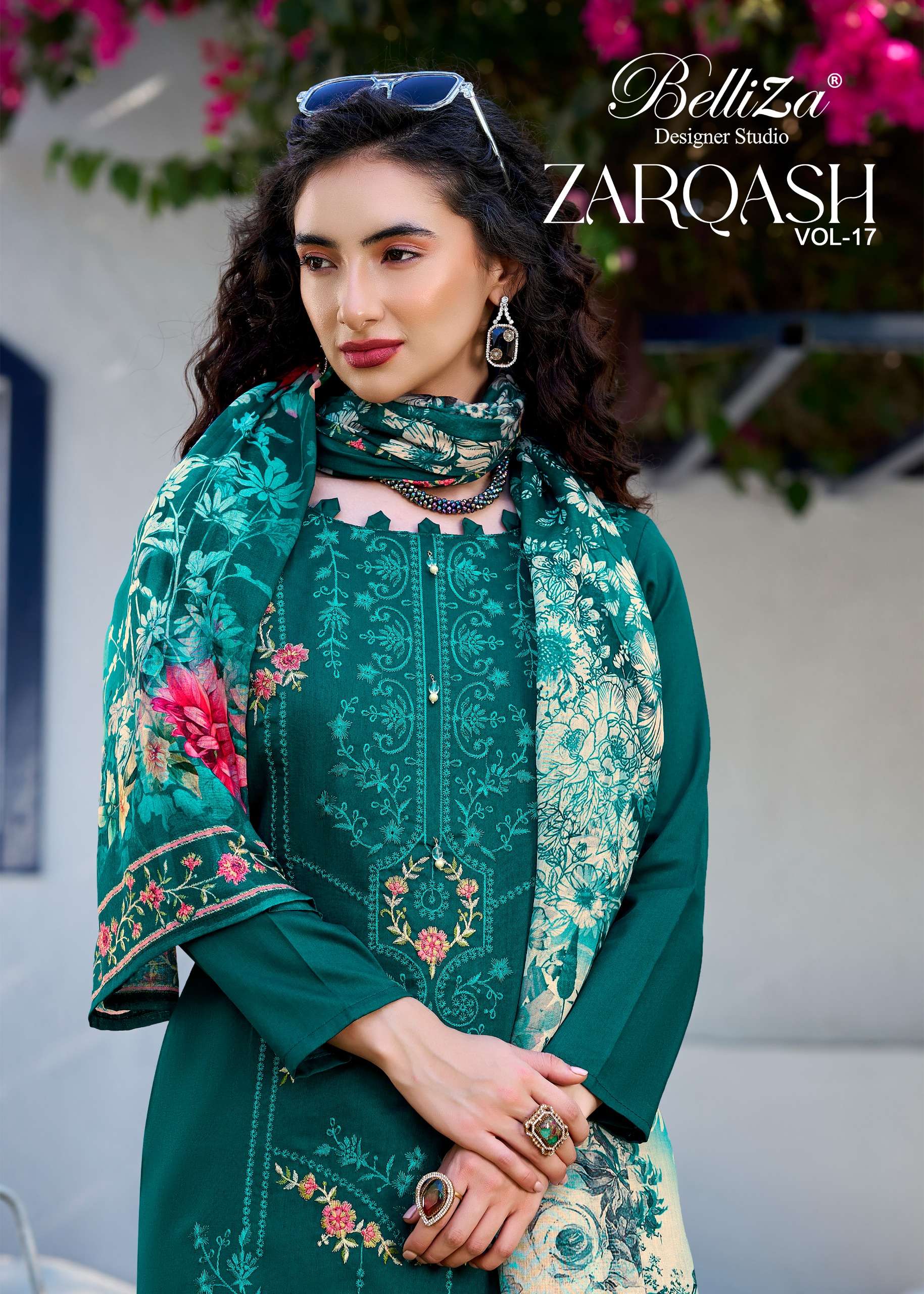BELLIZA DESIGNER STUDIO ZARQASH VOL 17 JAM COTTON FANCY EMBROIDERY WORK SUITS	