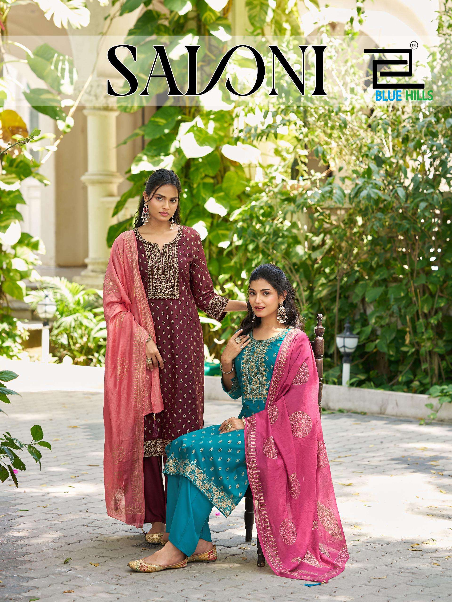 BLUE HILLS  SALONI RAYON FANCY EMBROIDERY WORK LADIES 3PCS SET COLLECTION 