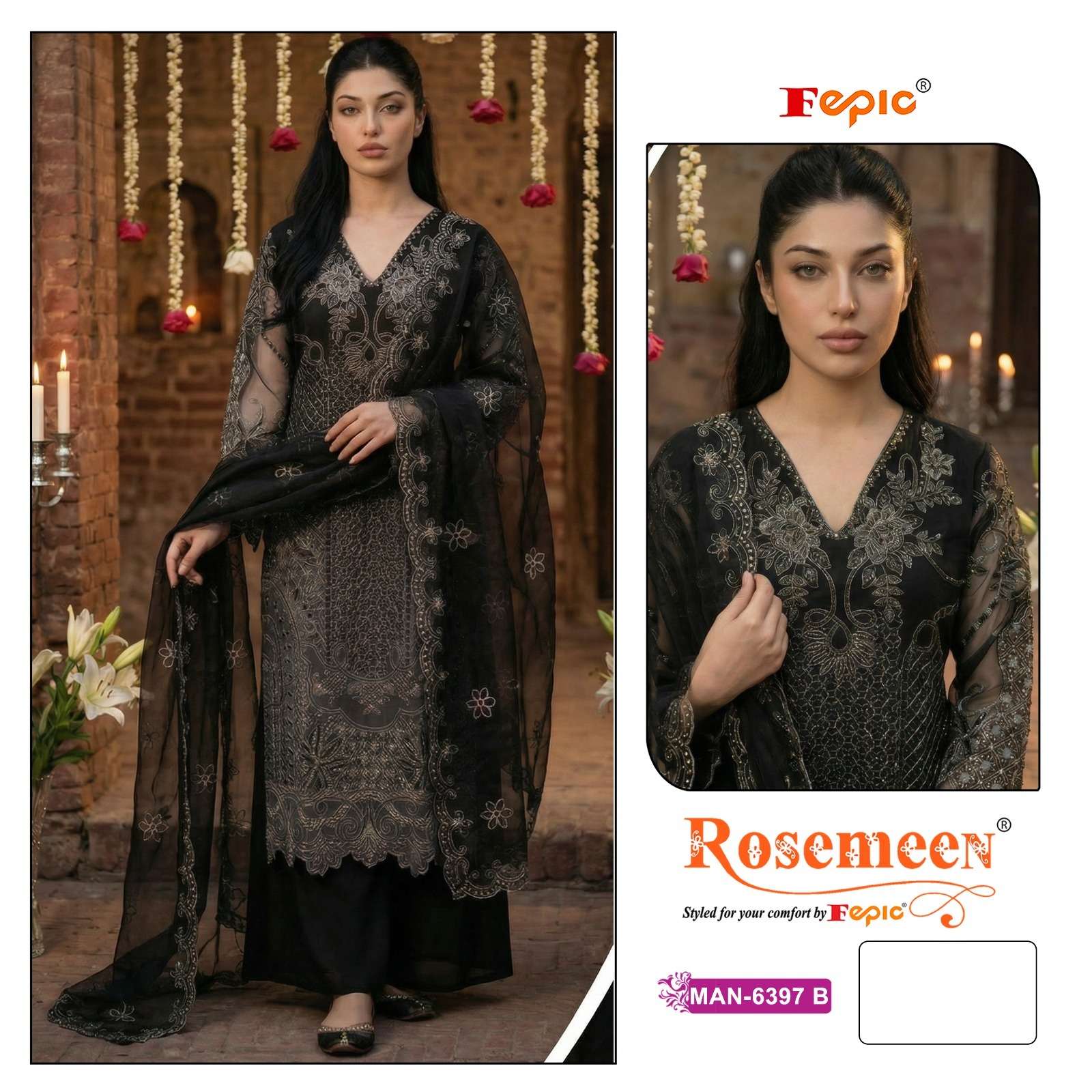 FEPIC ROSEMEEN MAN 6397 ORGANZA EMBROIDERED DESIGNER PAKISTANI SUIT