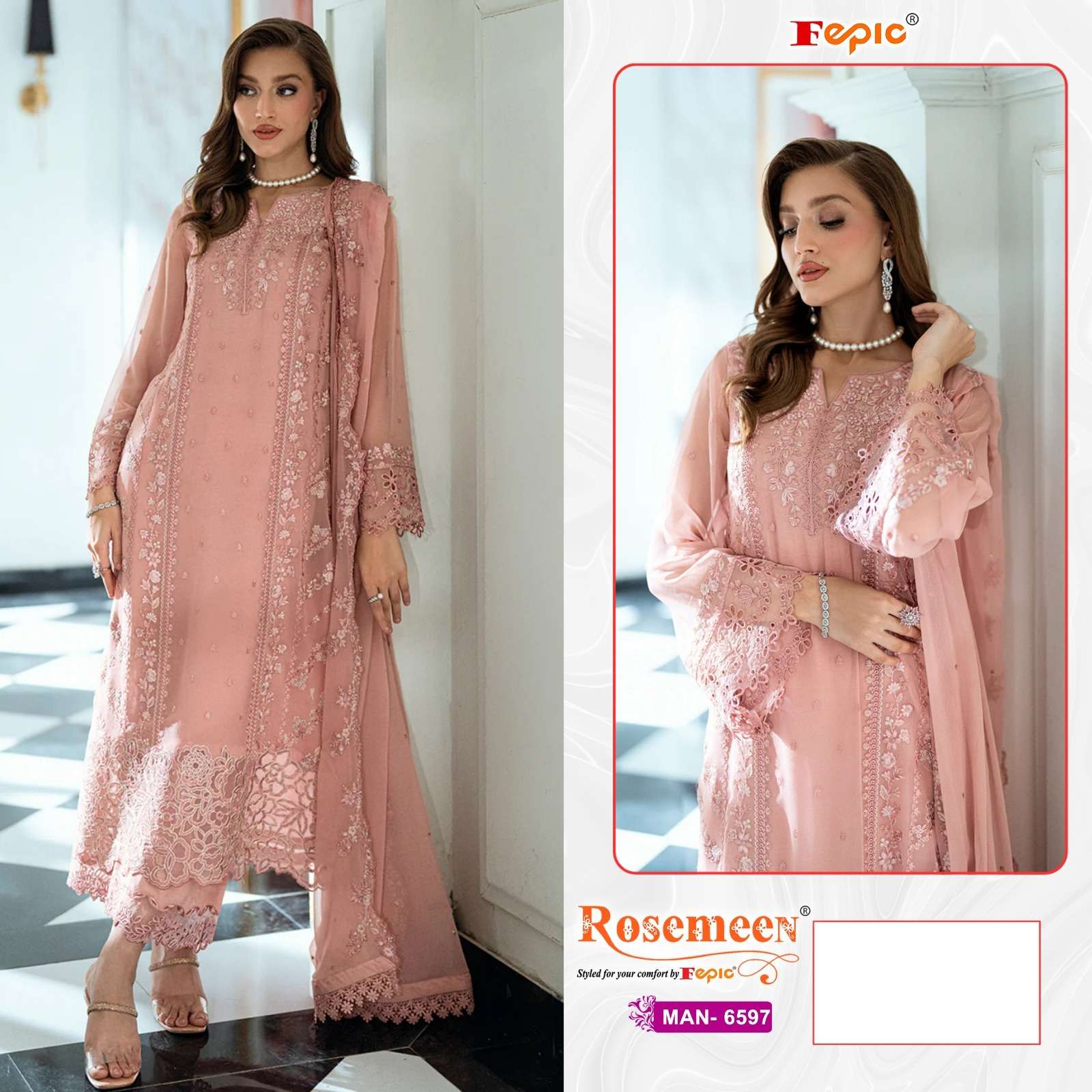 FEPIC ROSEMEEN MAN 6597 CHIFFON HEAVY EMBROIDERED DESIGNER PAKISTANI SUIT