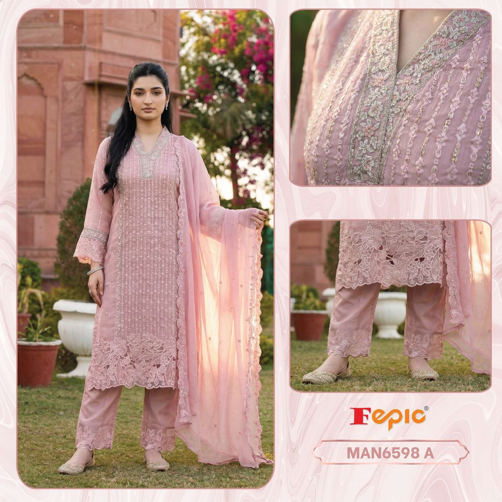 FEPIC ROSEMEEN MAN 6598 CHIFFON EMBROIDERED DESIGNER PAKISTANI SUIT