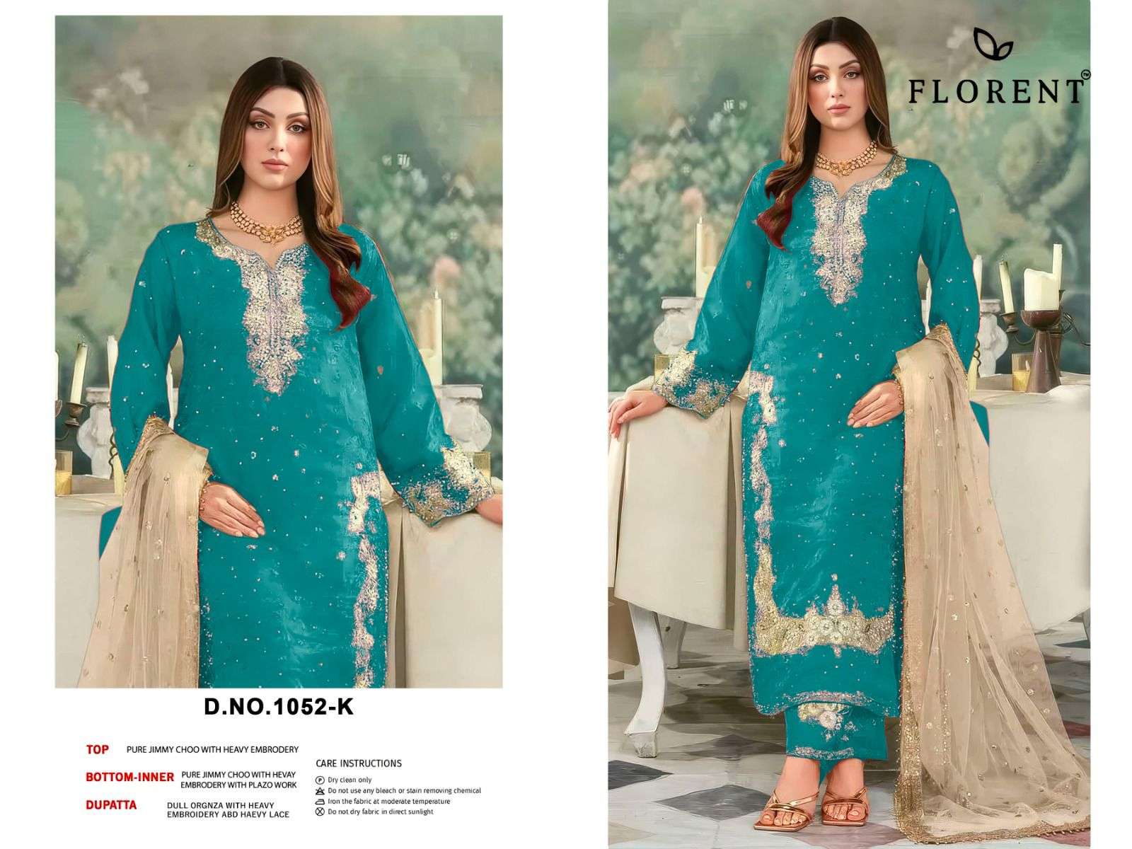 FLORENT D NO 1052 IJKL JIMMY CHOO FABRIC DESIGNER WORK READY MADE PAKISTANI SUIT