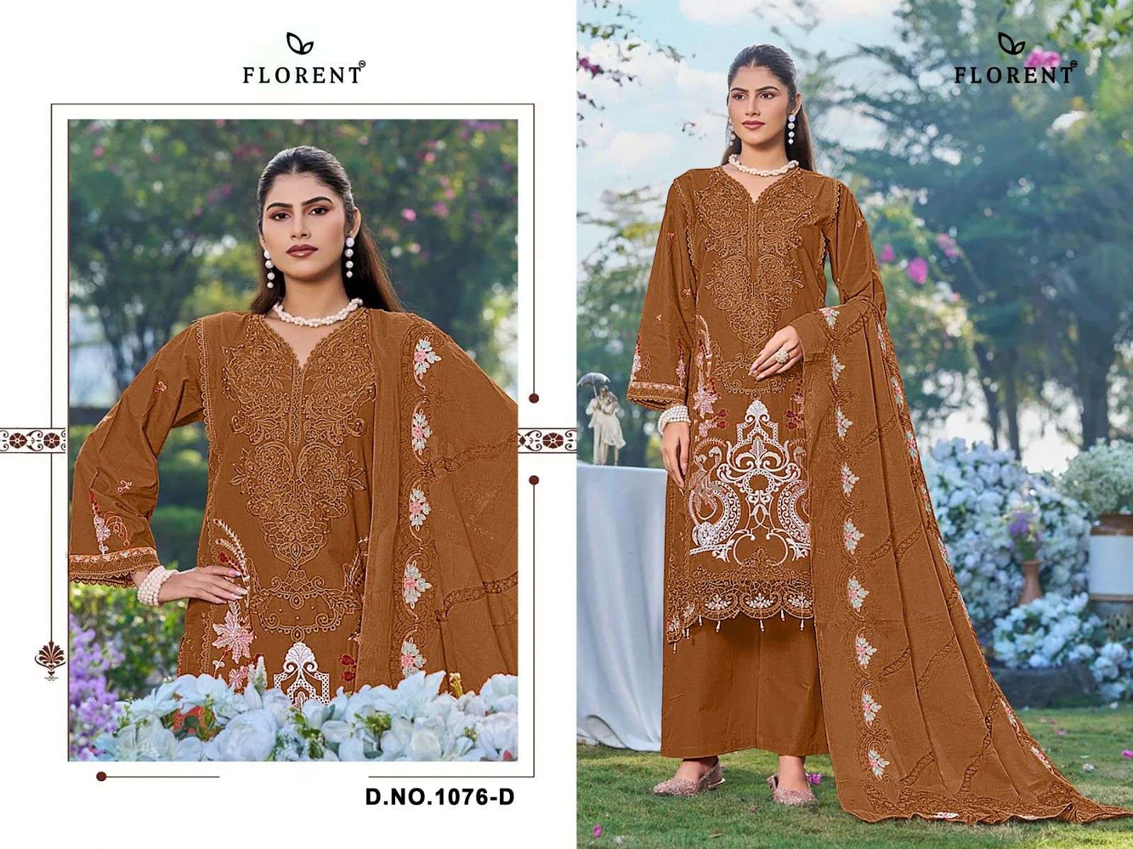 FLORENT D NO 1076 COTTON WITH HEAVY EMBROIDERY DESIGNER WORK SUIT