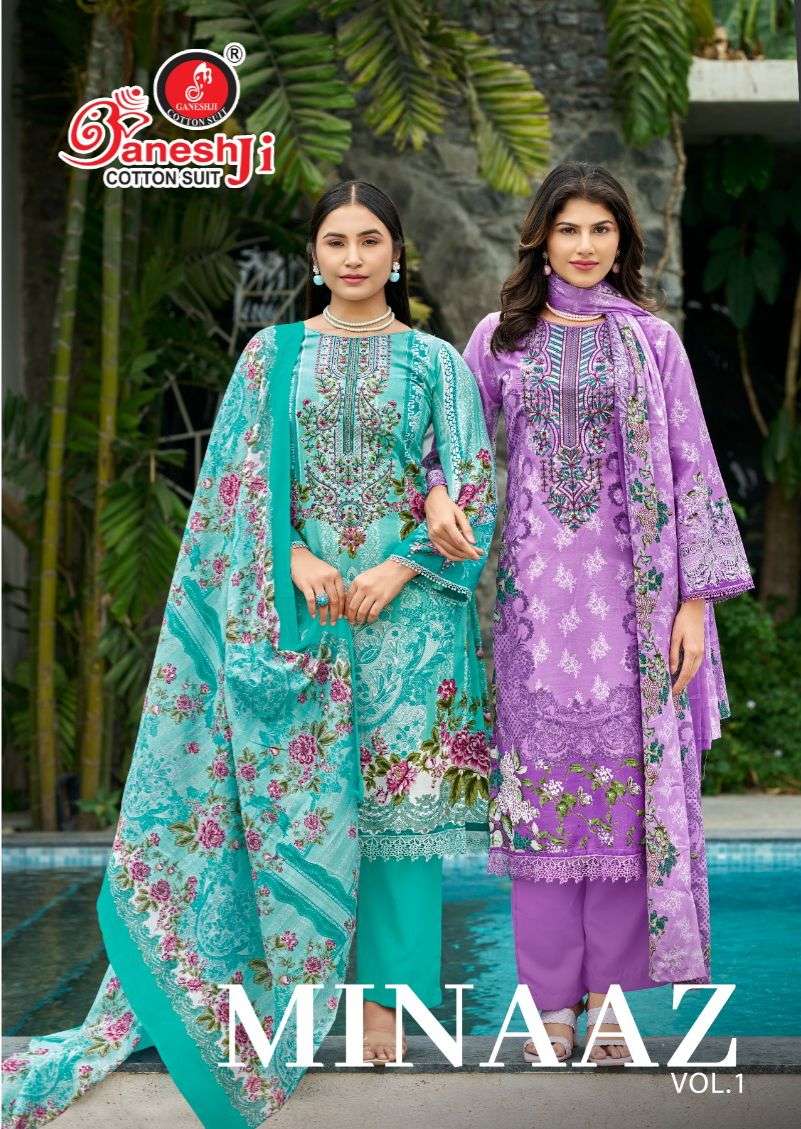 GANESHJI COTTON SUIT MINAAZ VOL 1 COTTON DIGITAL PRINT WITH FANCY WORK SUIT