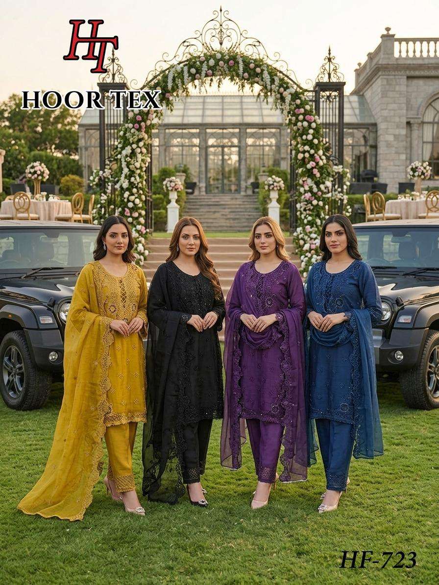 HOOR TEX HF 723 CHIFFON BEAUTIFUL EMBROIDERY DESIGNER READY MADE SUIT