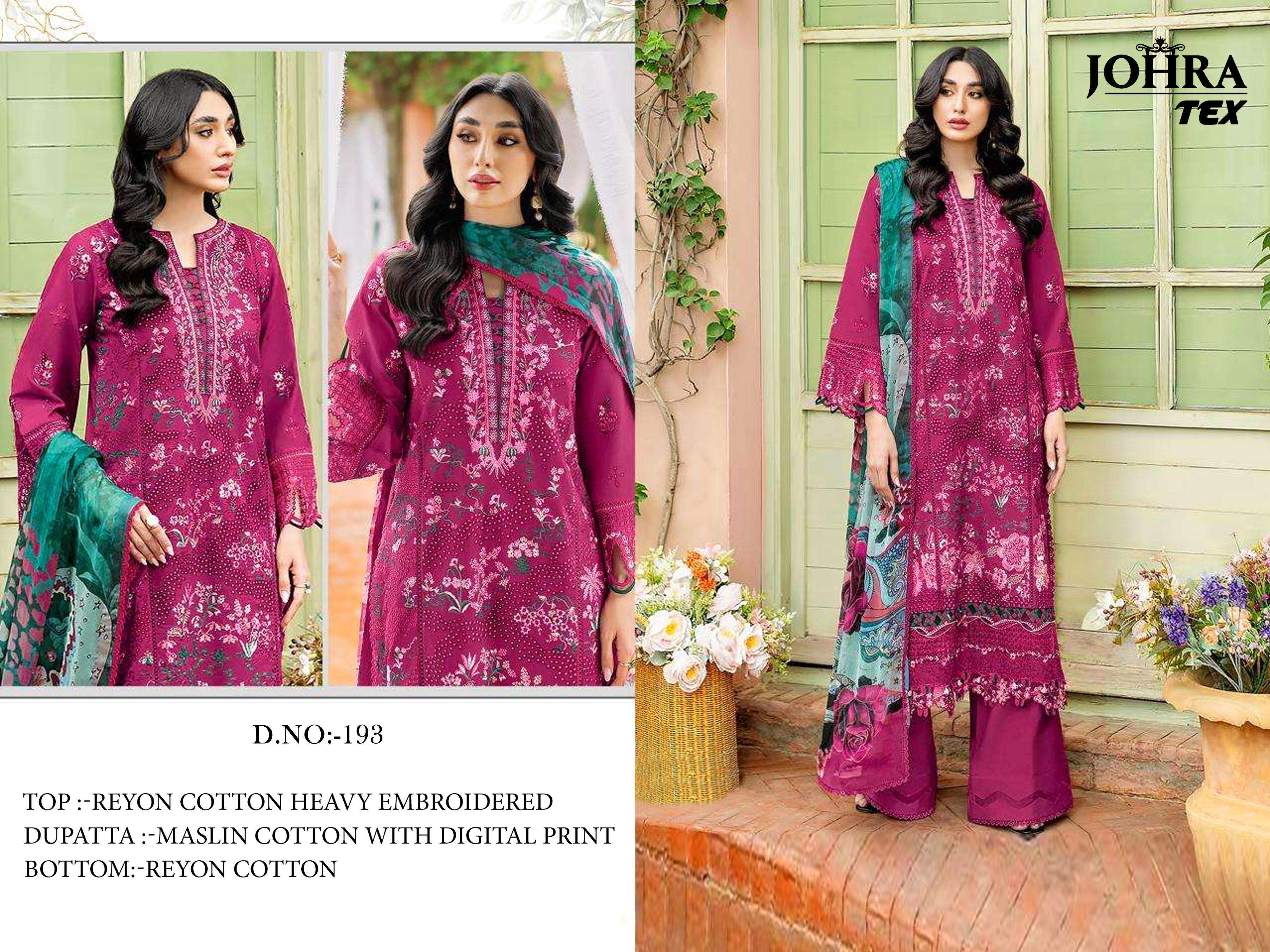 JOHRA TEX JT 193 COTTON WITH EMBROIDERED DESIGNER WORK PAKISTANI SUIT