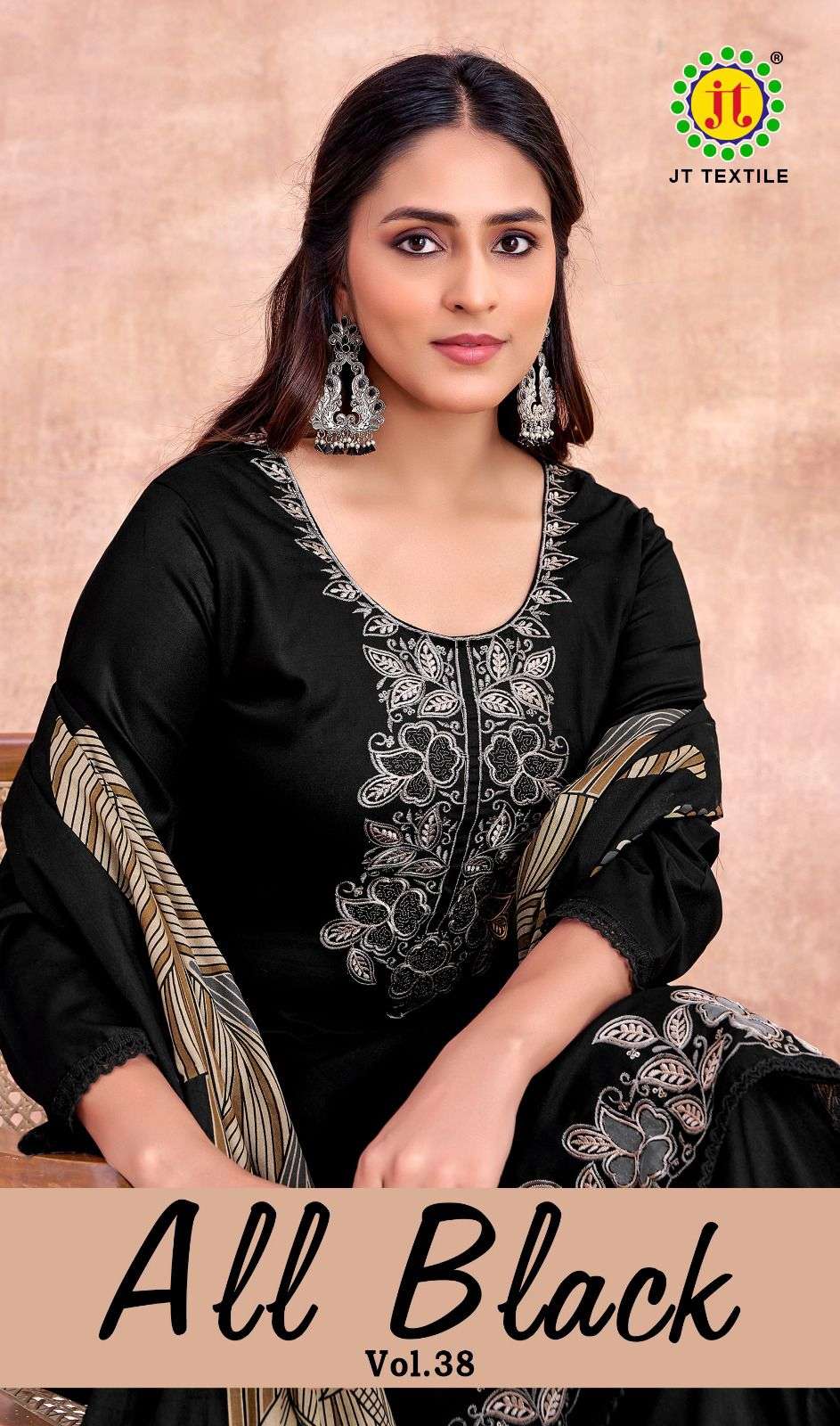 JT ALL BLACK VOL 38 RAYON FANCY WORKS LADIES SALWAR SUIT
