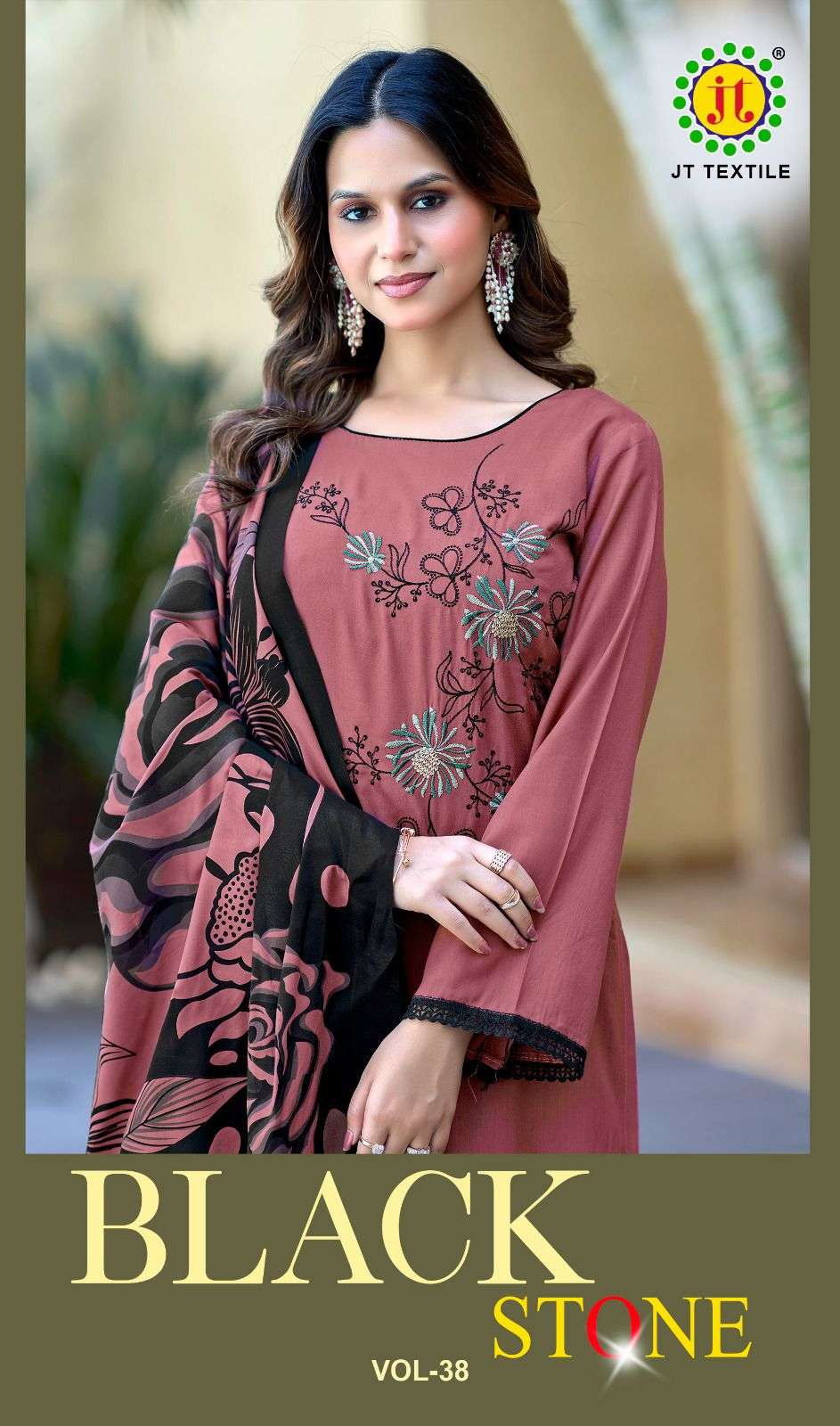JT BLACK STONE 38 RAYON FANCY EMBROIDERY WORK SUIT