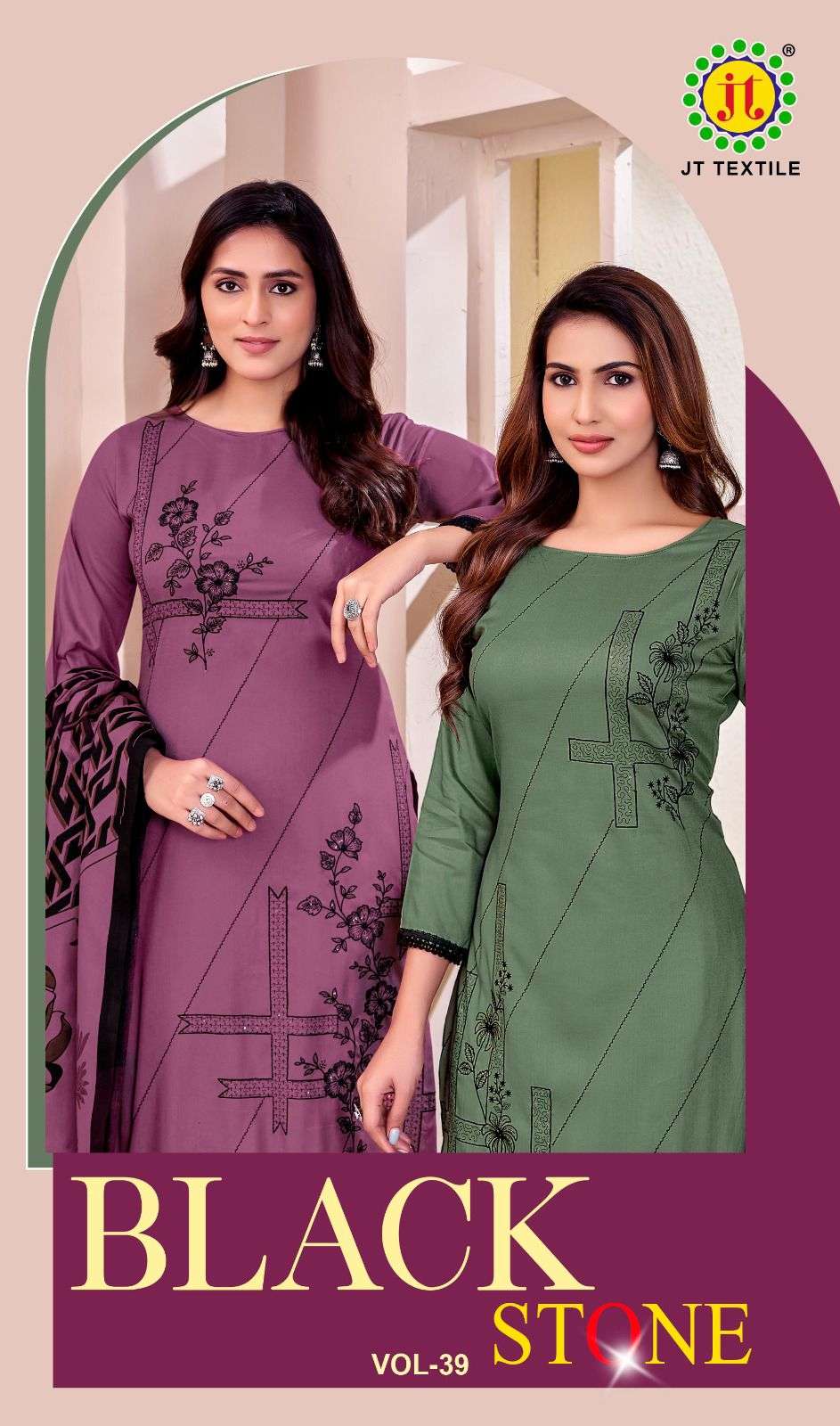 JT BLACK STONE VOL 39 RAYON FANCY EMBROIDERY WORK SUIT
