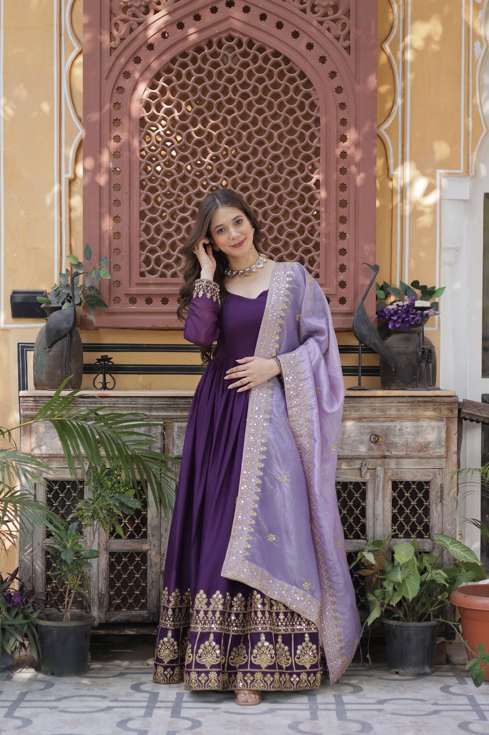 KA 1143 GEORGETTE BEAUTIFUL LOOK DESIGNER GOWN WITH DUPATTA SET
