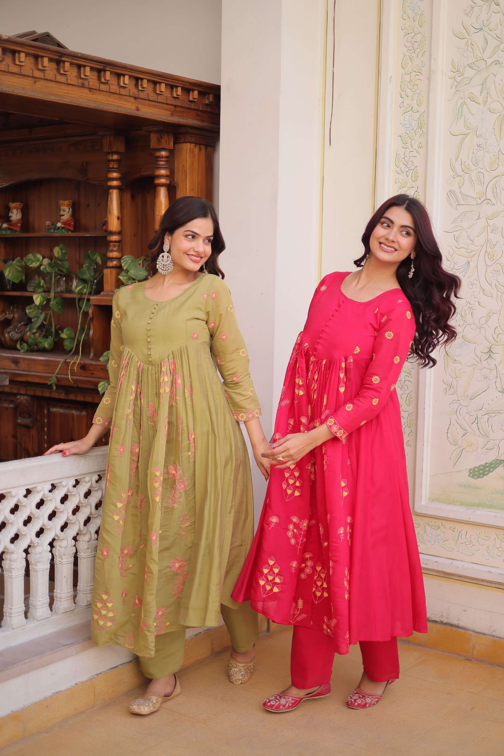KA 1238 CHANDERI SILK FANCY PREETY LOOKS LADIES  KURTI WITH PANT PAIR 