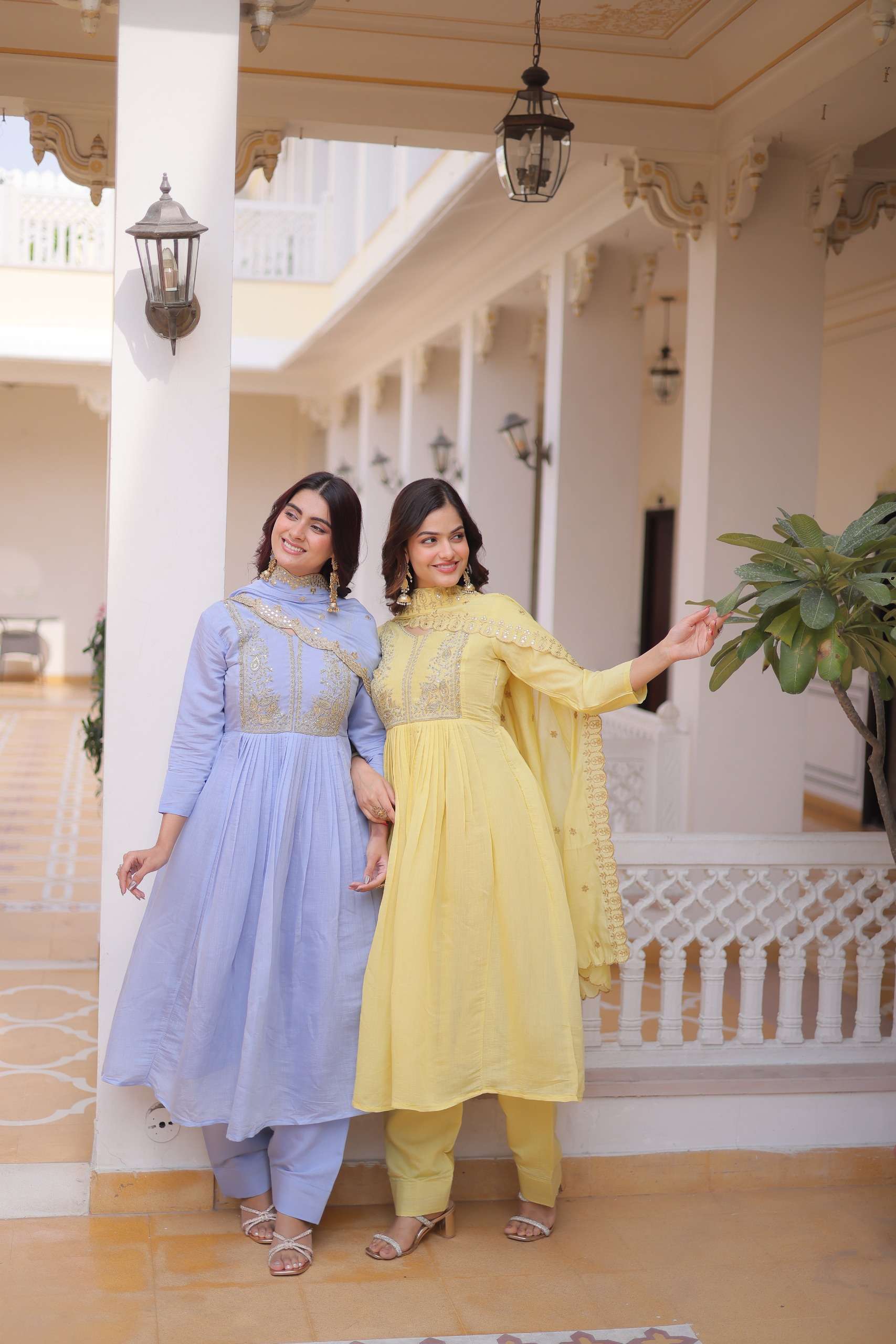 KA 1241 CHANDERI SILK SEQUENCE EMBROIDERY WORK GOWN BOTTOM AND DUPATTA SET 